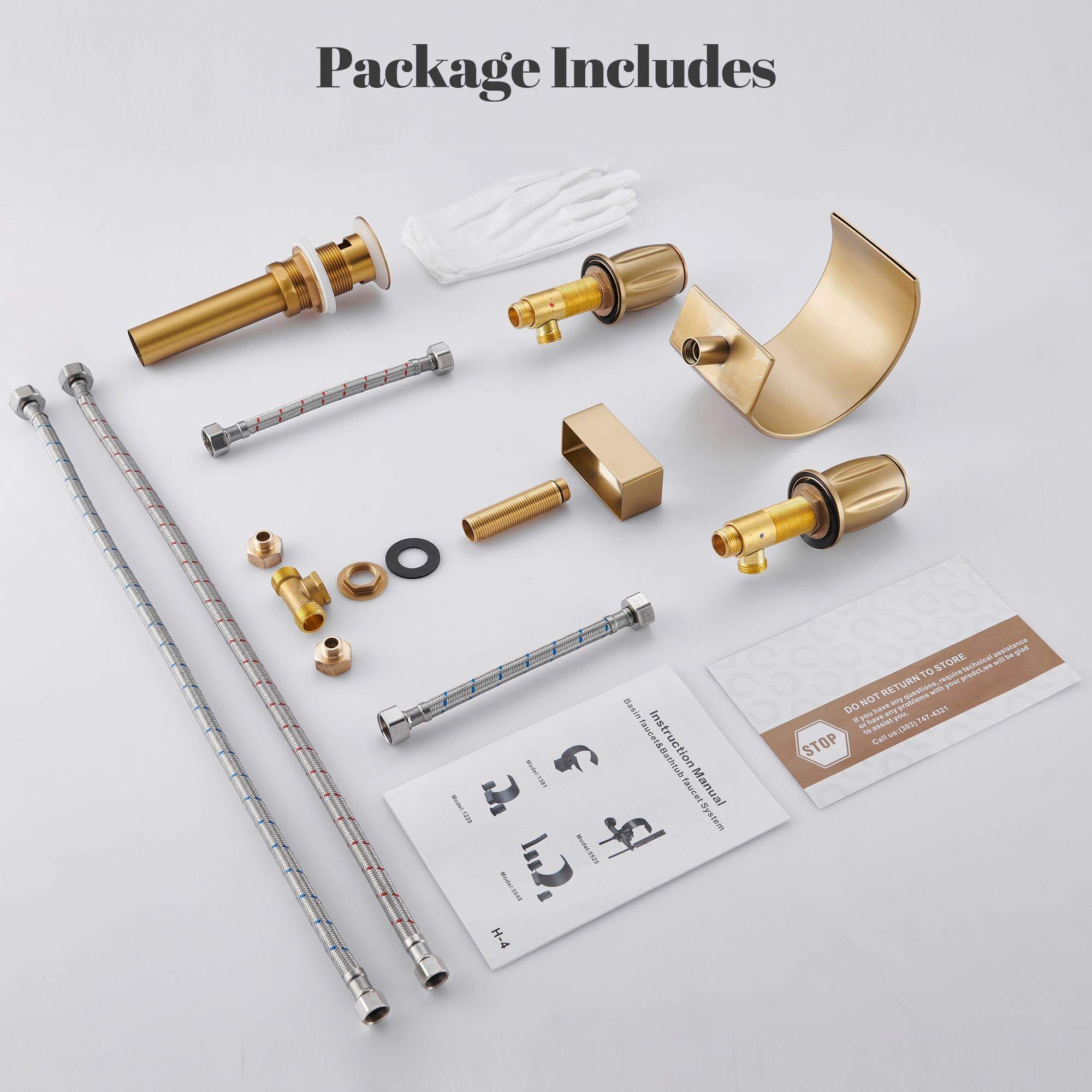 Arc Waterfall Spout Bathroom Faucet with Dual Temperature Control Handles