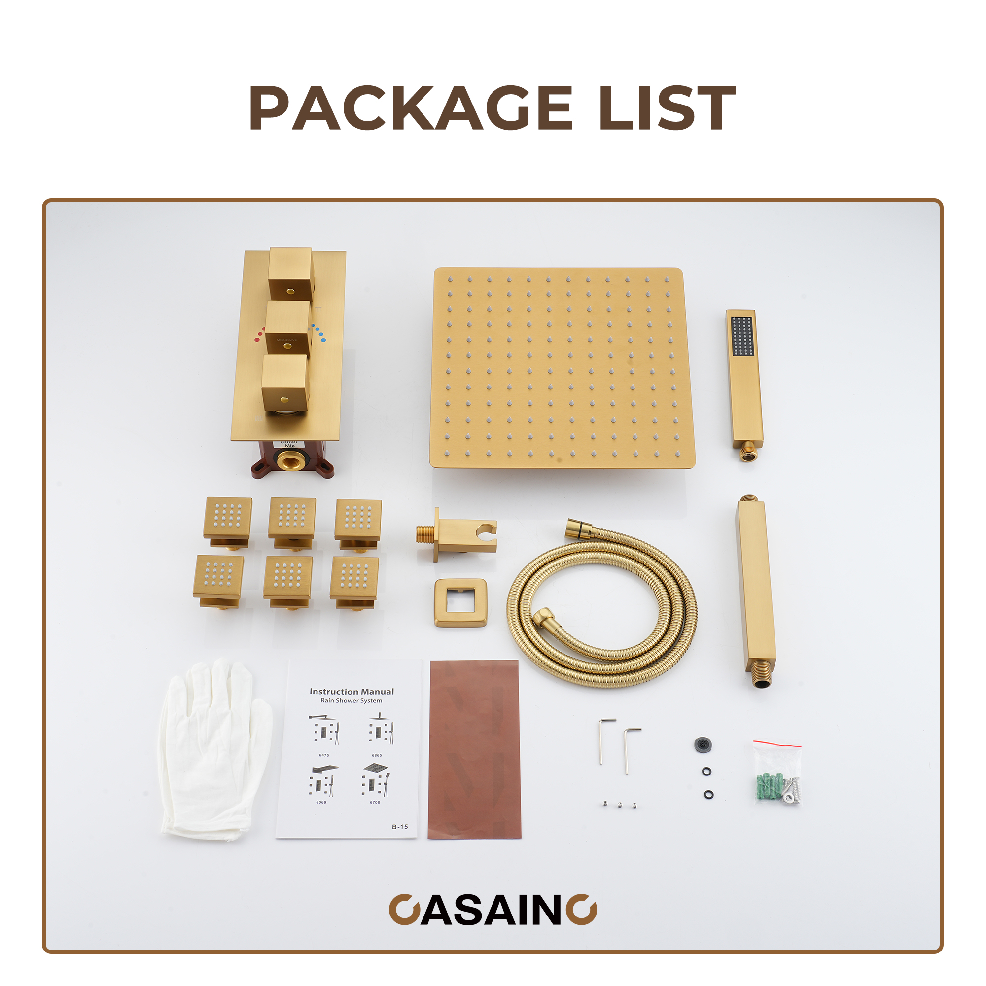 3-Function Ceiling-Mounted Thermostatic Shower System with 6 Body Jets