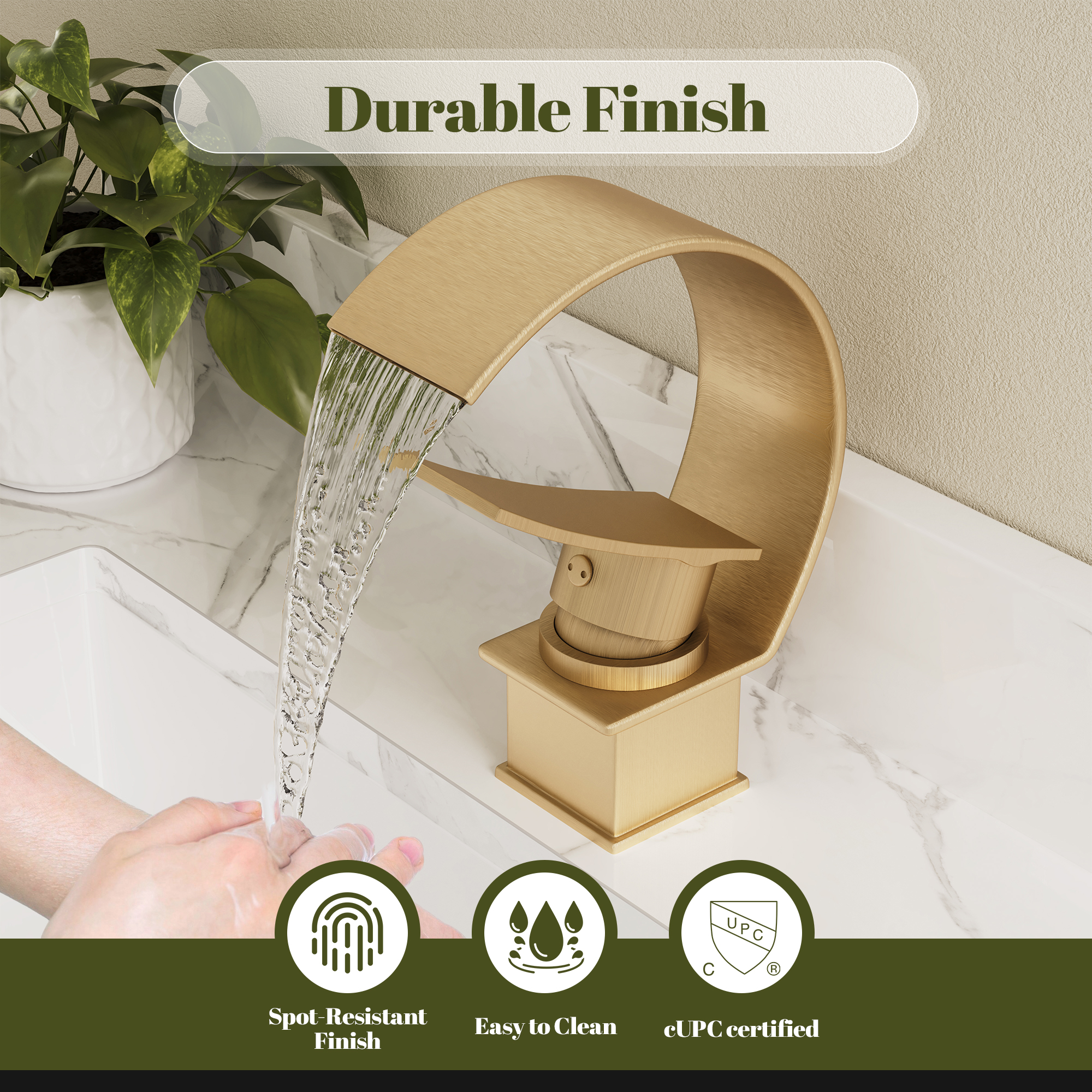 High Arc Single-Handle Waterfall Bathroom Faucet with Spotless Finish
