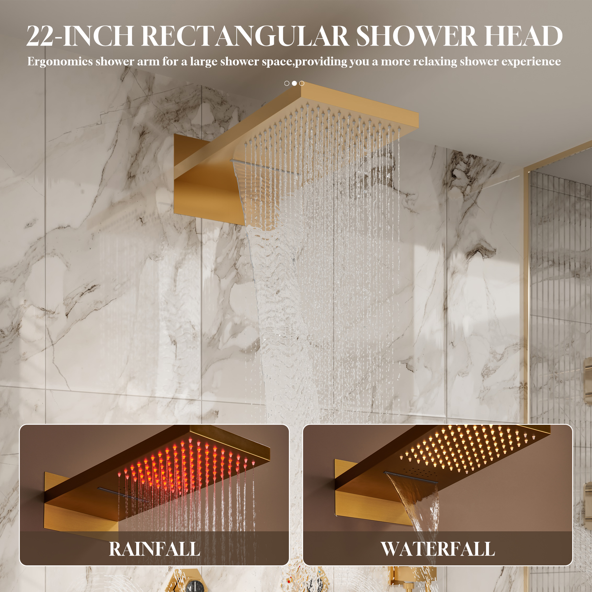 22" Wall-Mount Thermostatic Shower System with 64-Color LED & Built-In Music