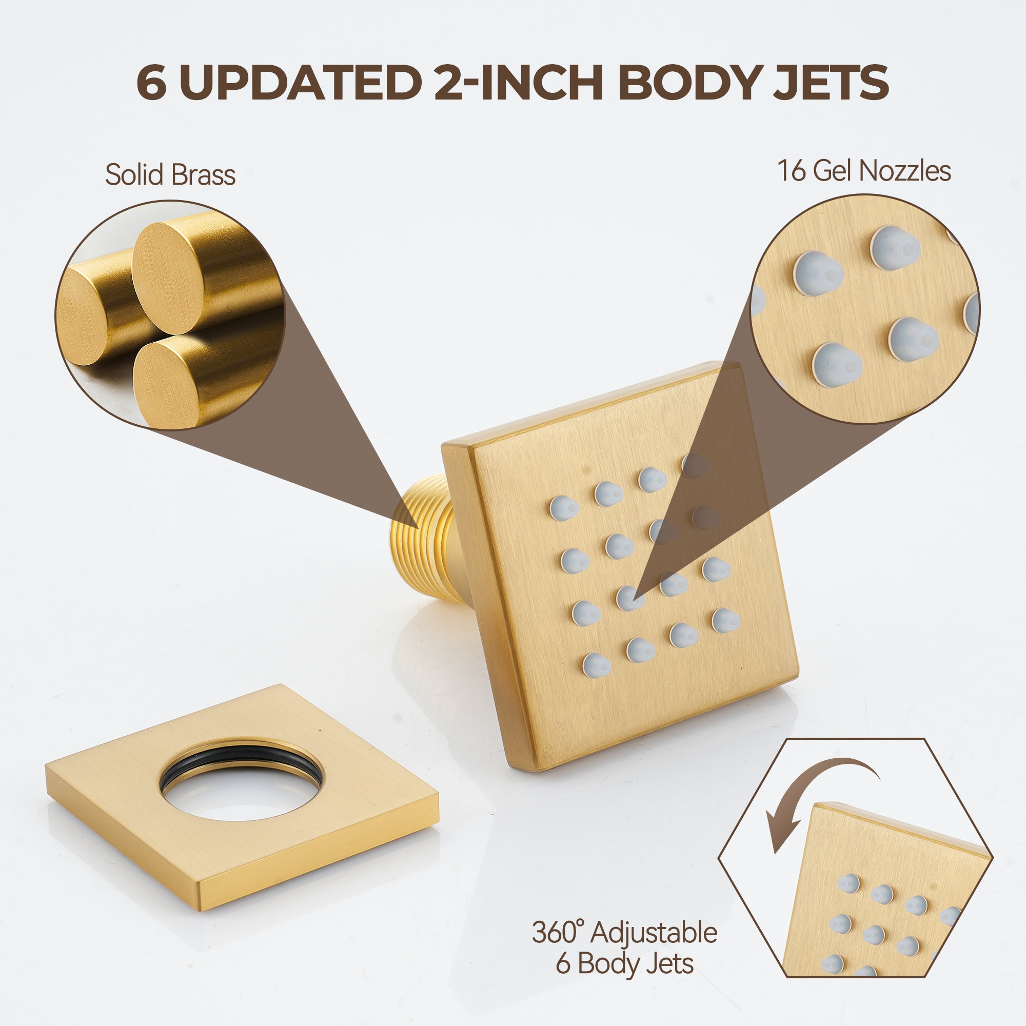 3-Function Ceiling-Mounted Thermostatic Shower System with 6 Body Jets