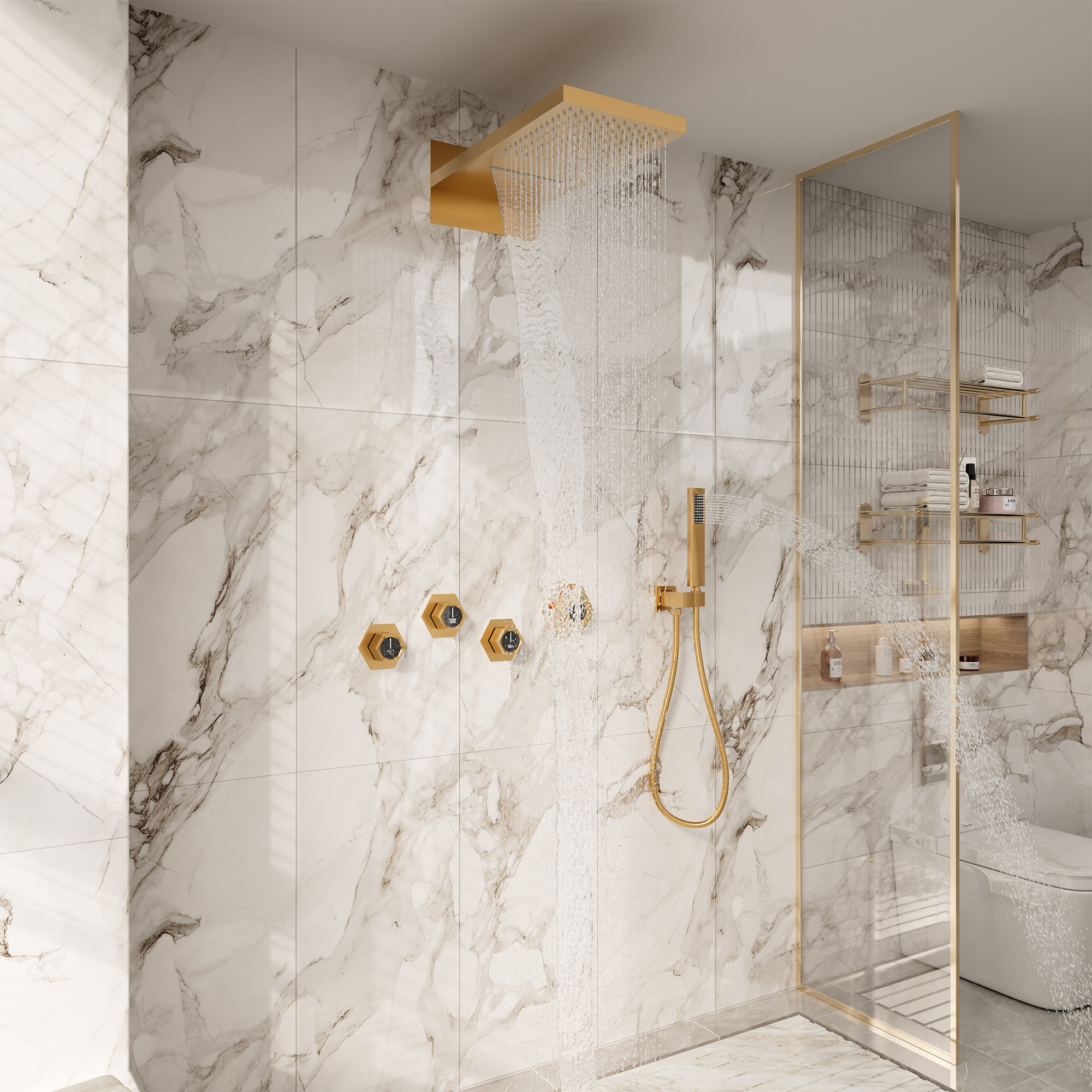 22" Wall-Mount Thermostatic Shower System with 64-Color LED & Built-In Music