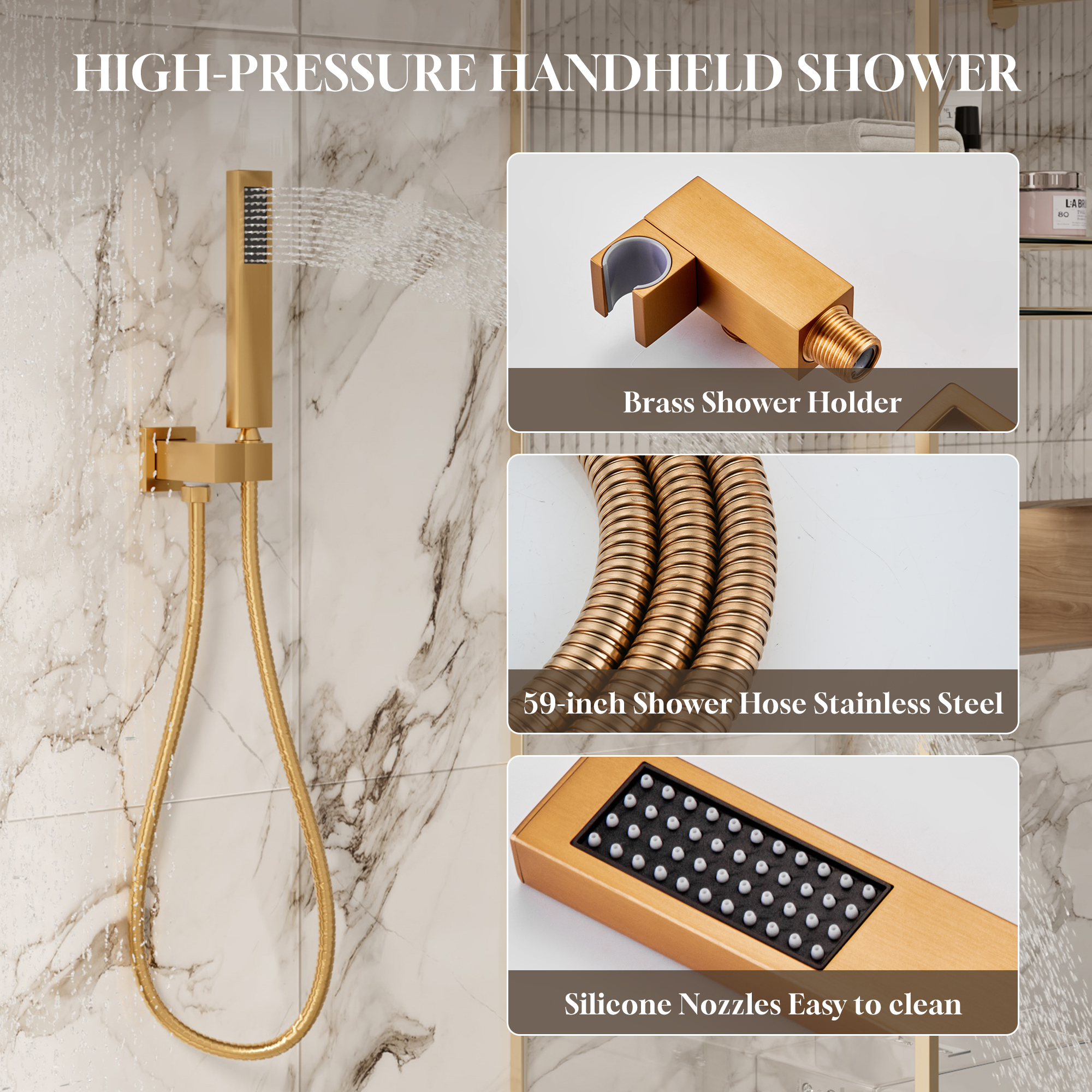 22" Wall-Mount Thermostatic Shower System with 64-Color LED & Built-In Music