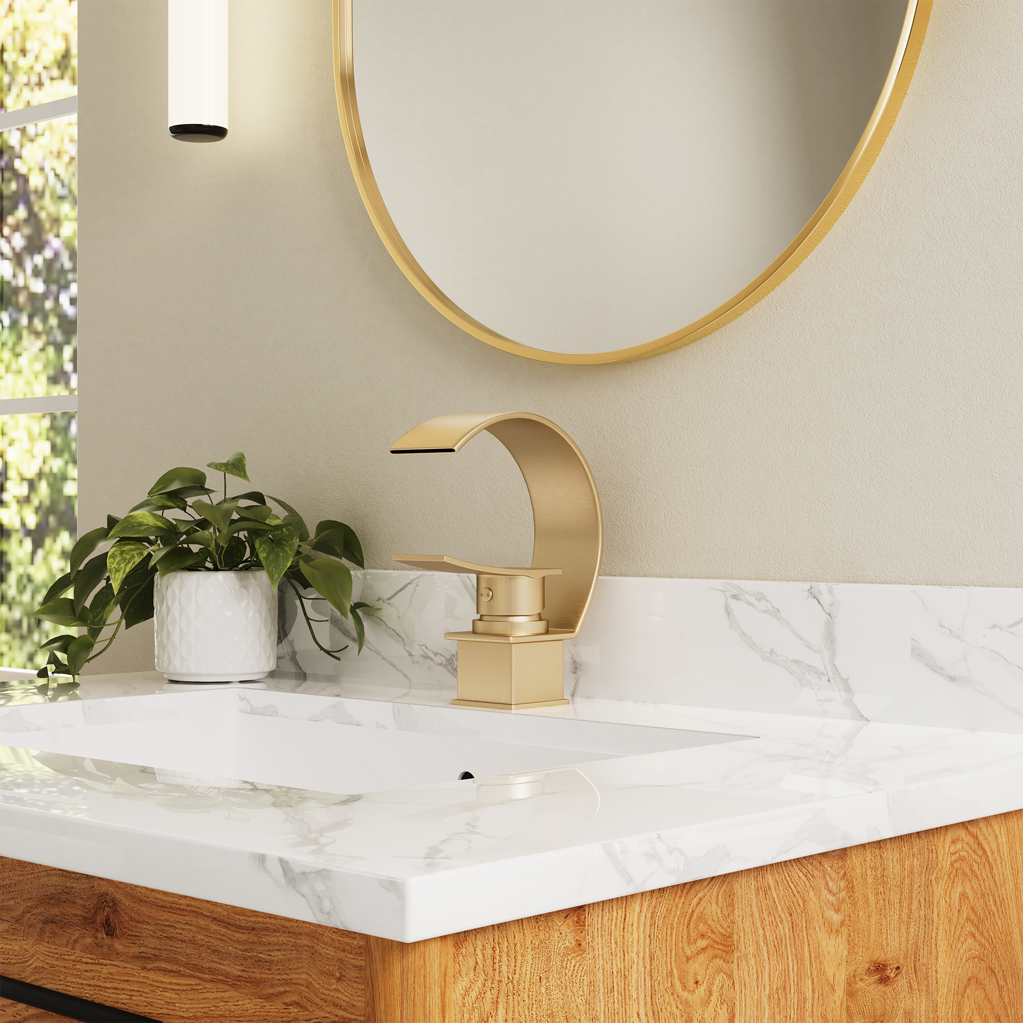 High Arc Single-Handle Waterfall Bathroom Faucet with Spotless Finish