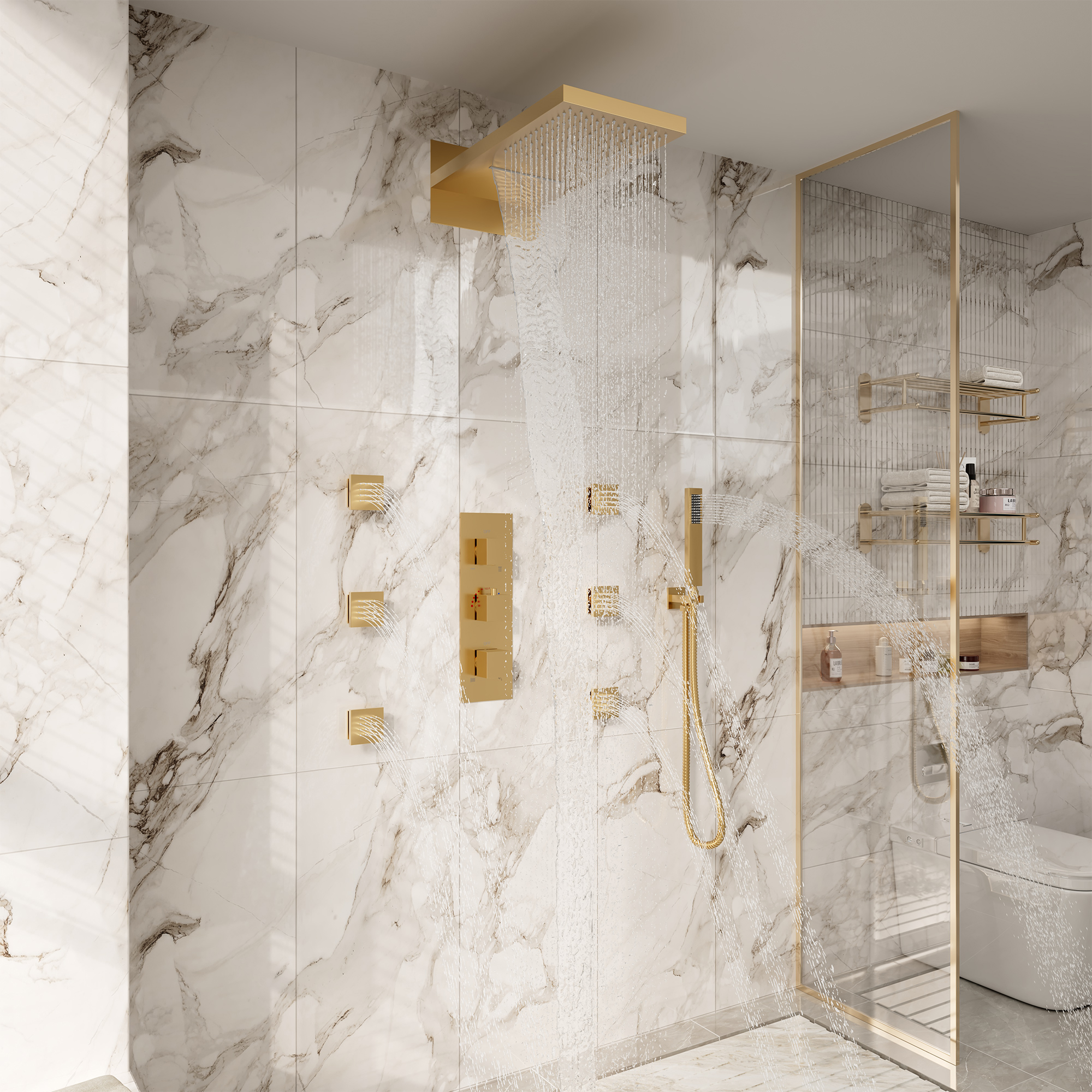 Luxury 4-Function Thermostatic Shower System with Rainfall & Body Jets