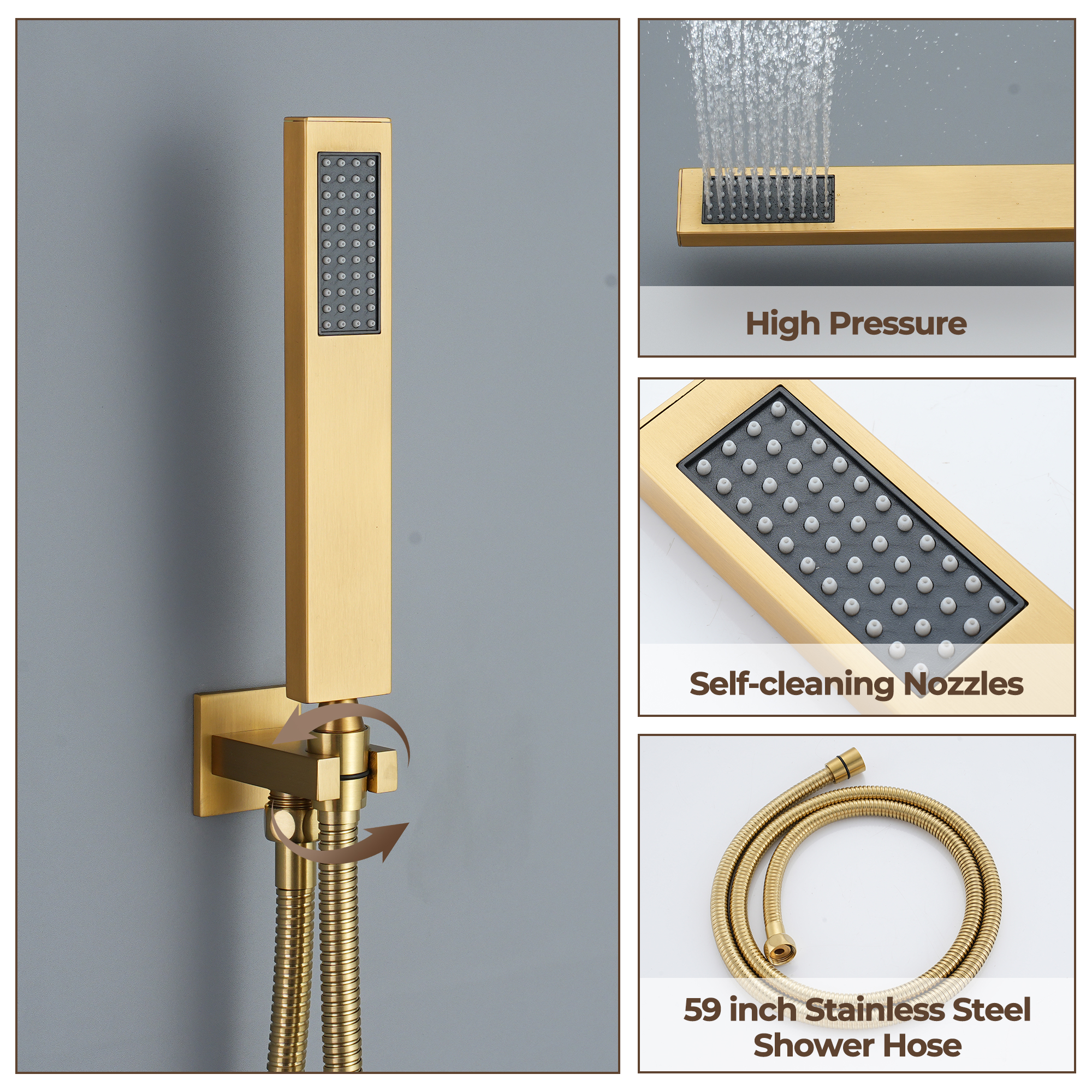 3-Function Ceiling-Mounted Thermostatic Shower System with 6 Body Jets
