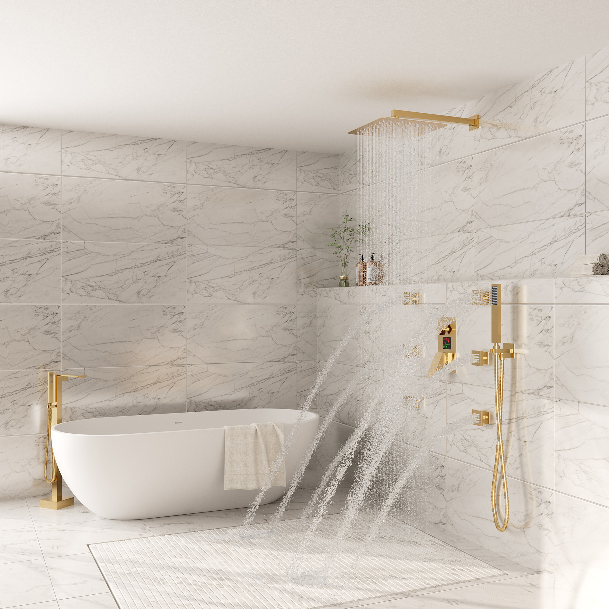 12" Wall Mount Rain Shower System with Water-Powered Digital Display