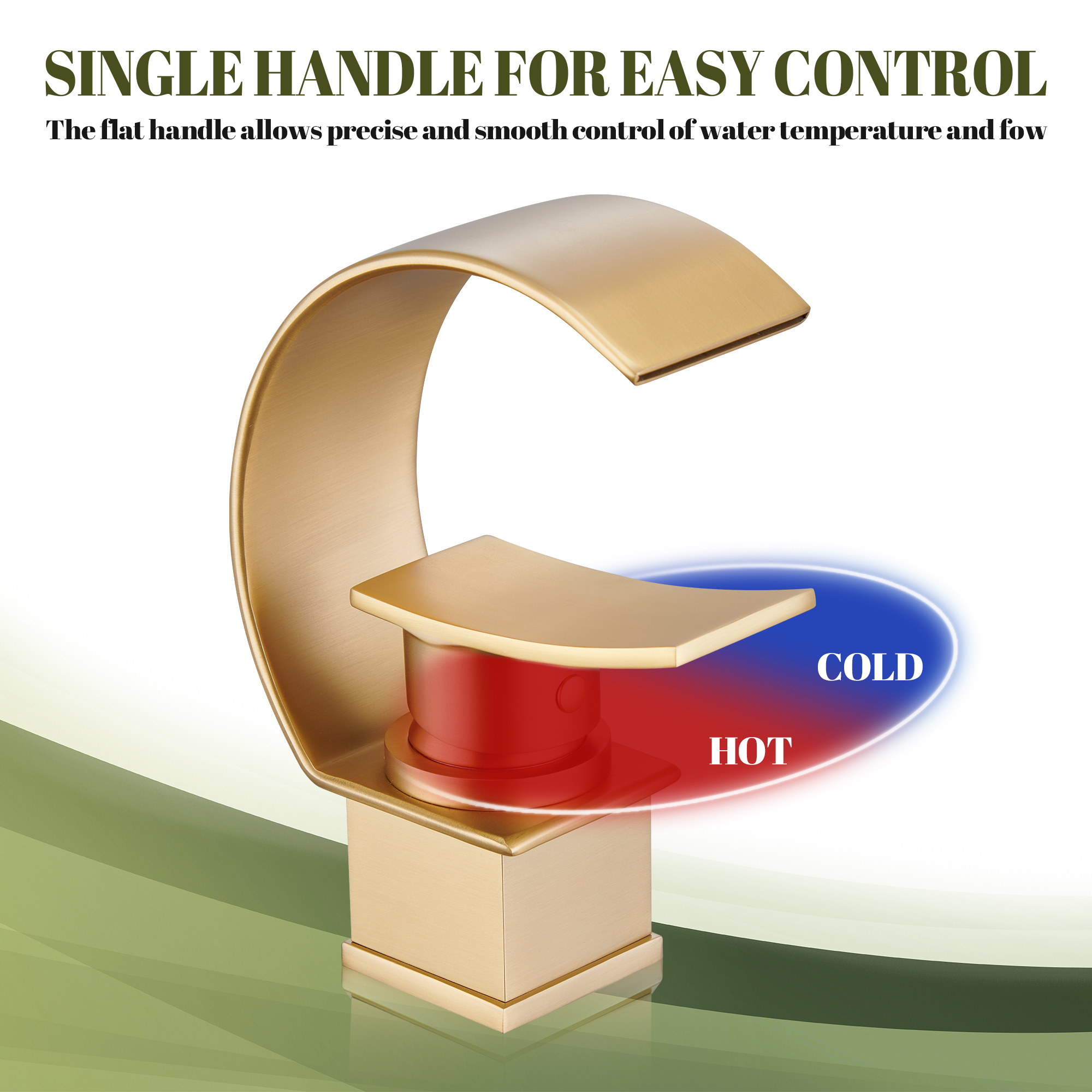 High Arc Single-Handle Waterfall Bathroom Faucet with Spotless Finish