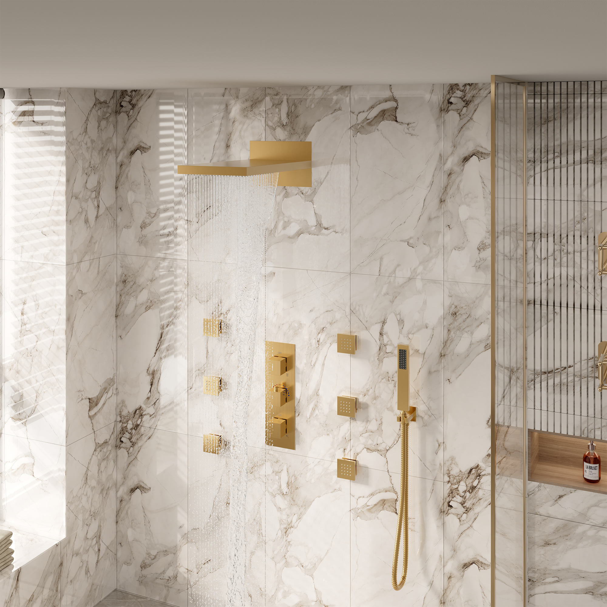 Luxury 4-Function Thermostatic Shower System with Rainfall & Body Jets