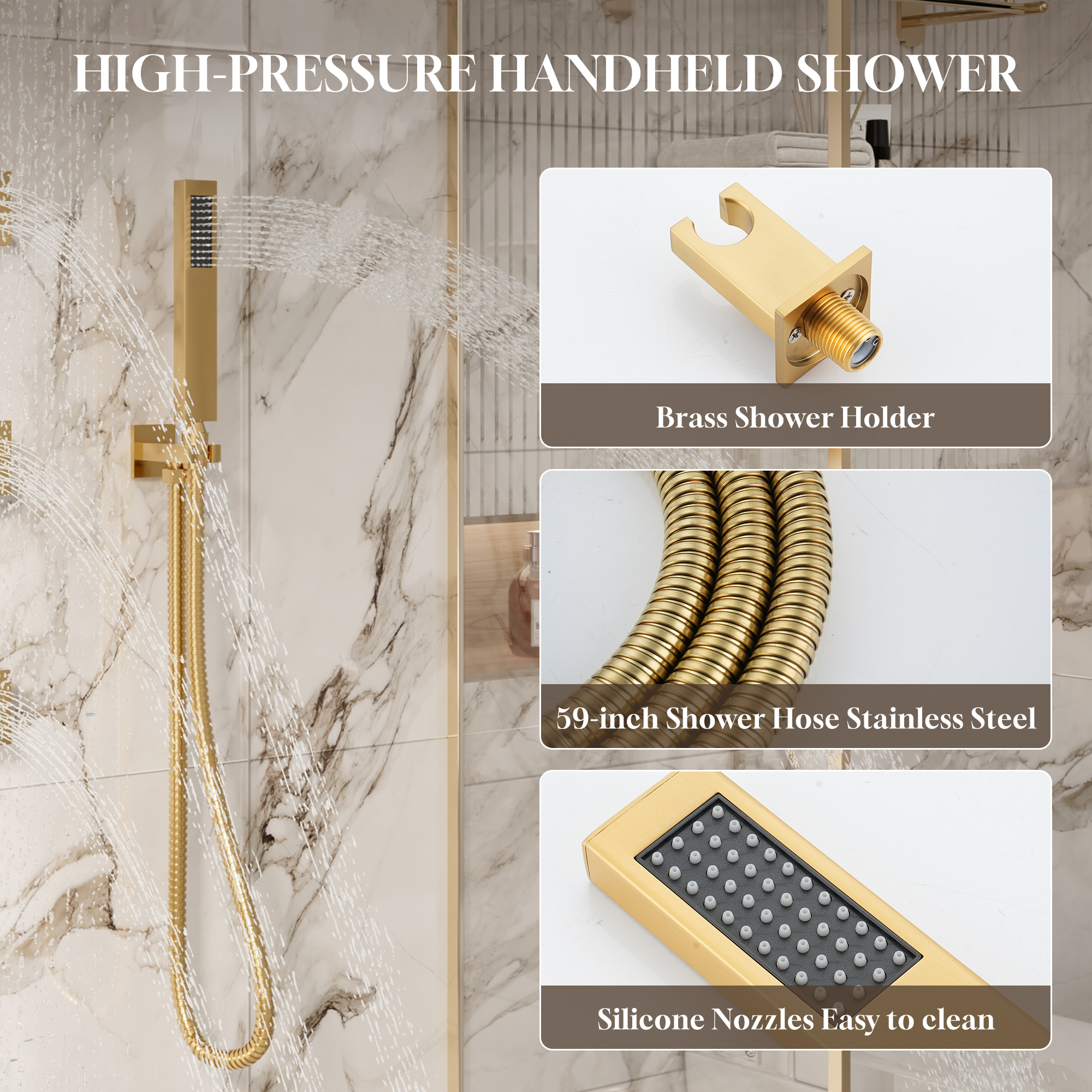 Luxury 4-Function Thermostatic Shower System with Rainfall & Body Jets