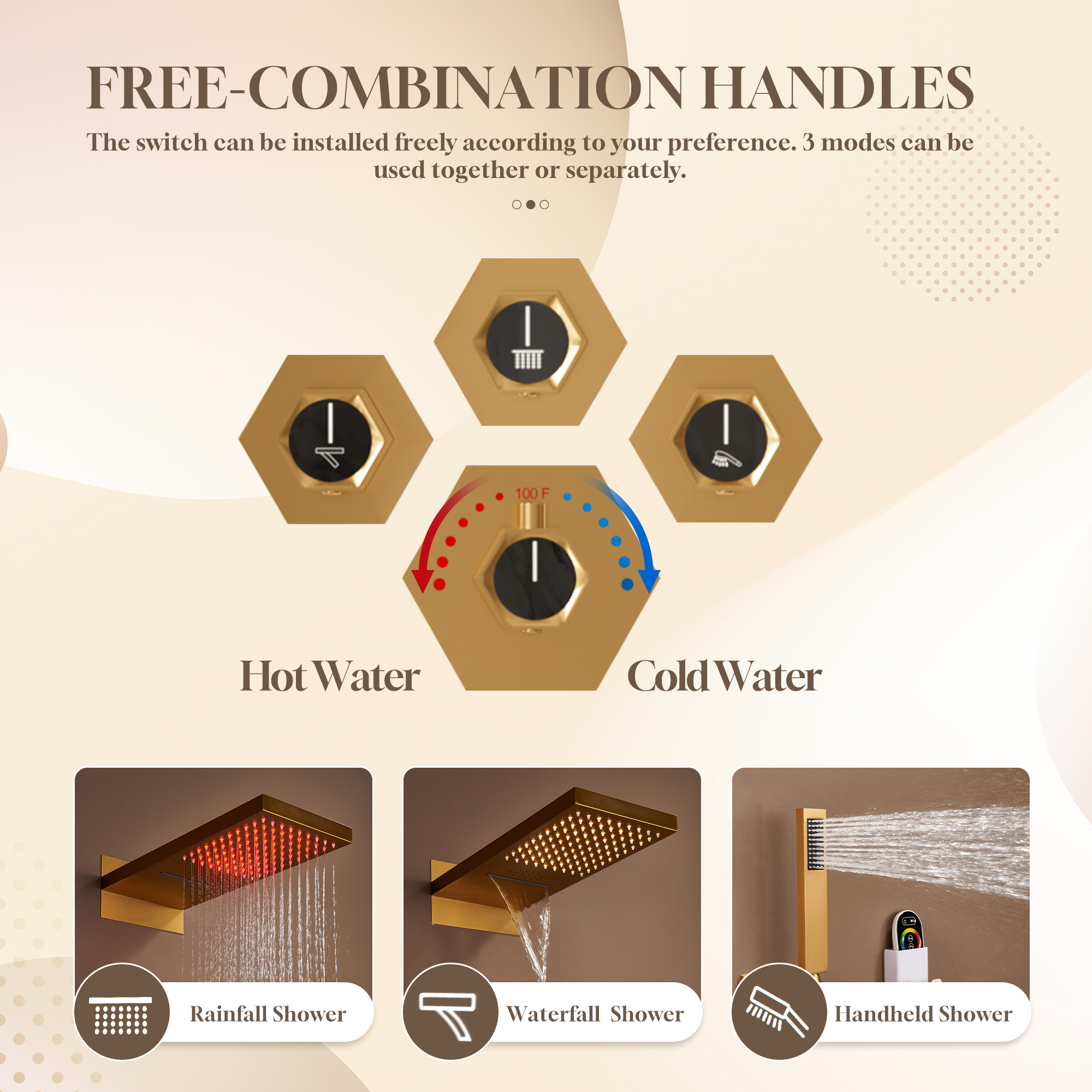 22" Wall-Mount Thermostatic Shower System with 64-Color LED & Built-In Music