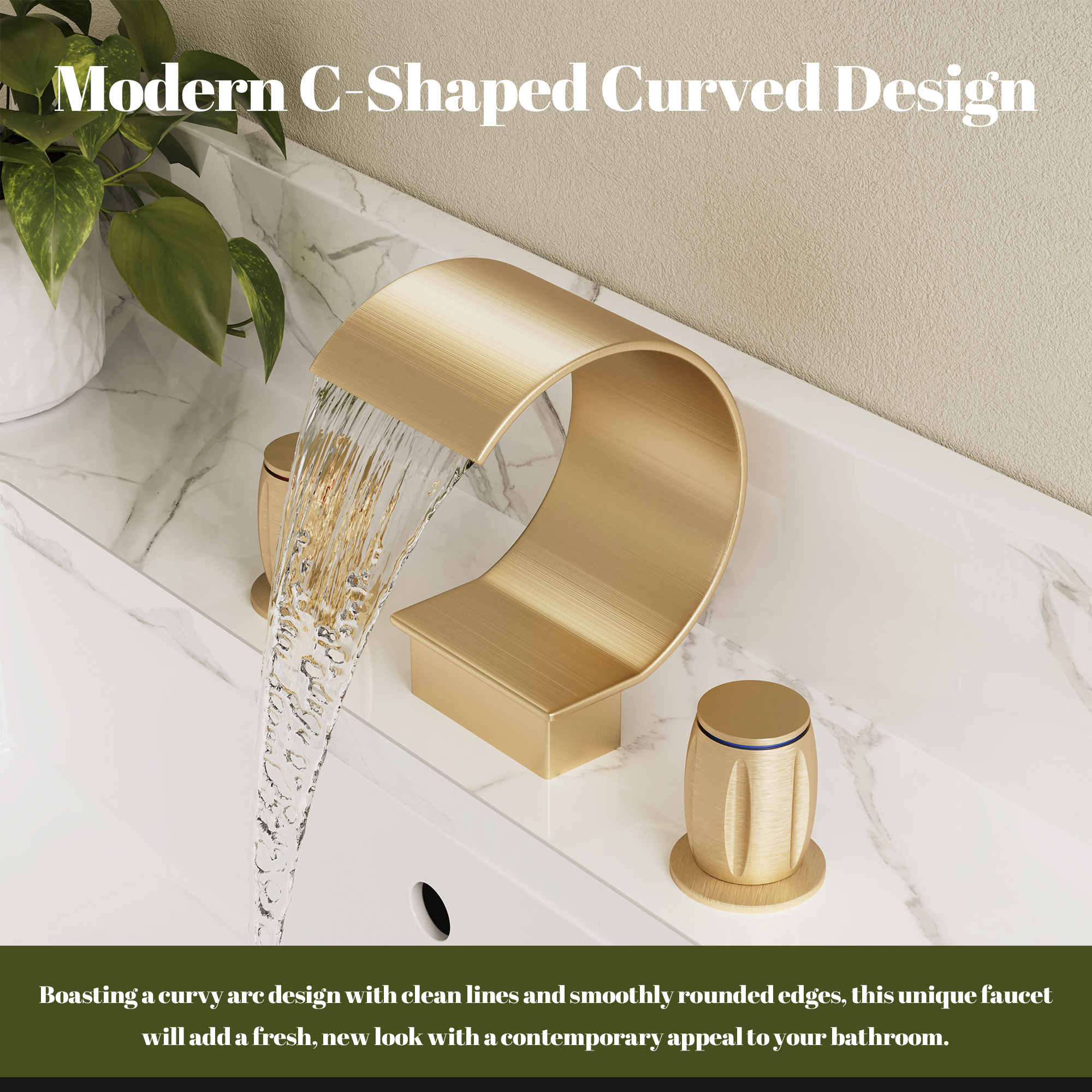 Arc Waterfall Spout Bathroom Faucet with Dual Temperature Control Handles