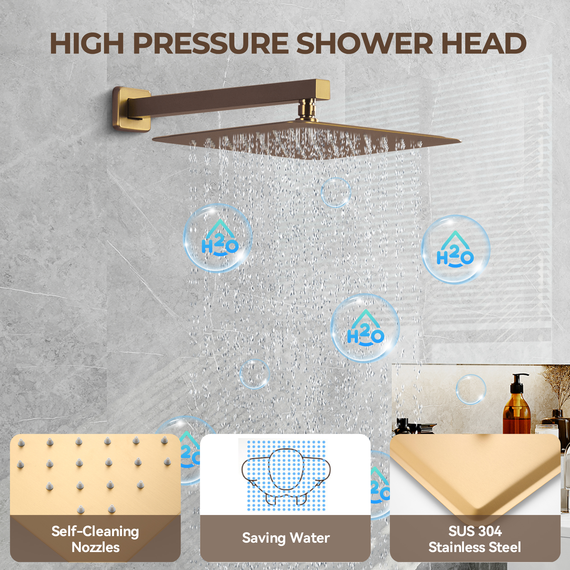 12" Wall Mount Rain Shower System with Water-Powered Digital Display