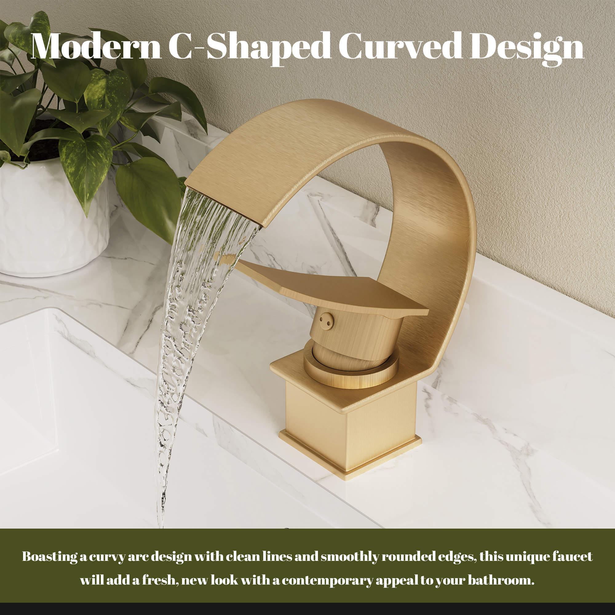 High Arc Single-Handle Waterfall Bathroom Faucet with Spotless Finish