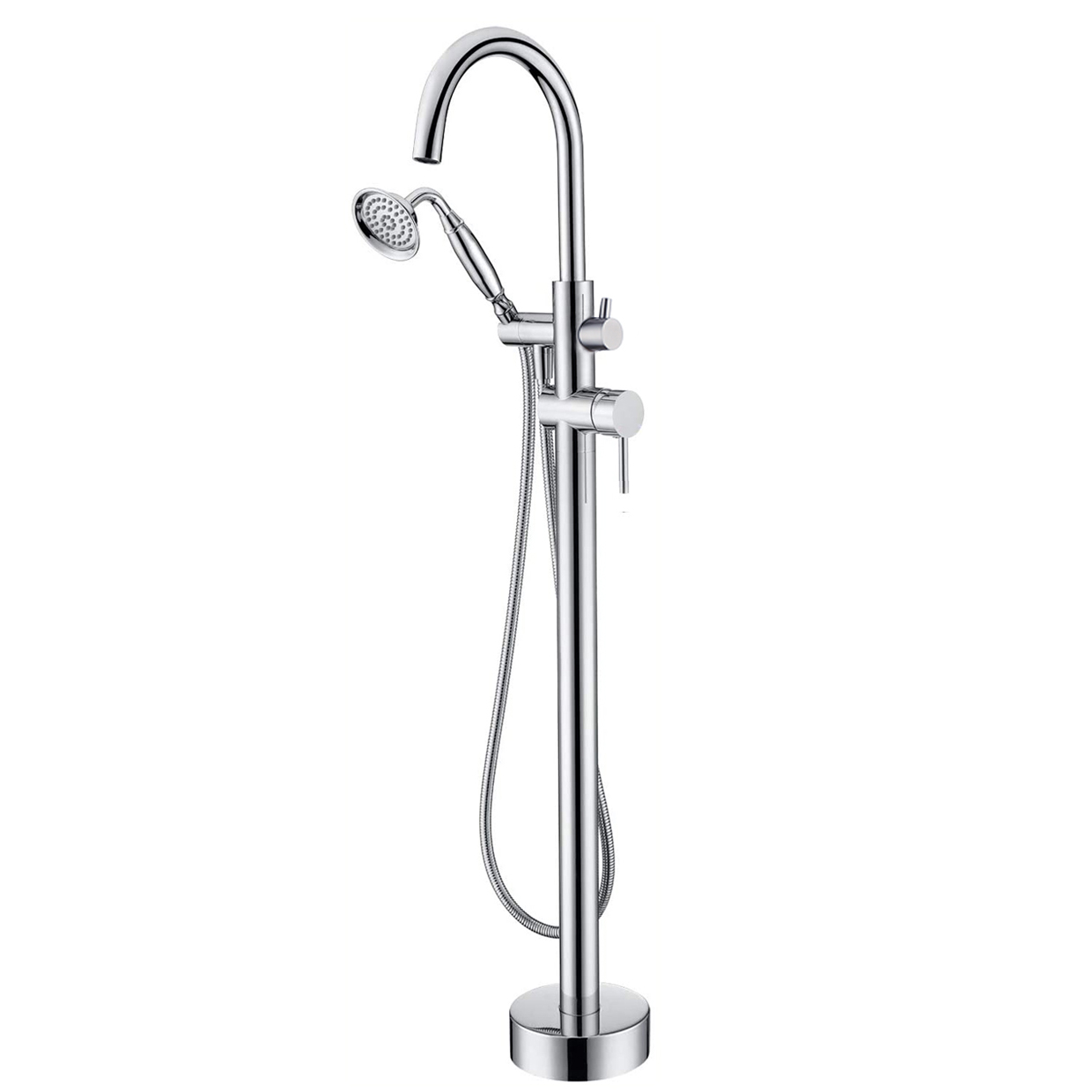 6 GPM Freestanding Bathtub Faucet with Hand Held Shower and Double Handle 