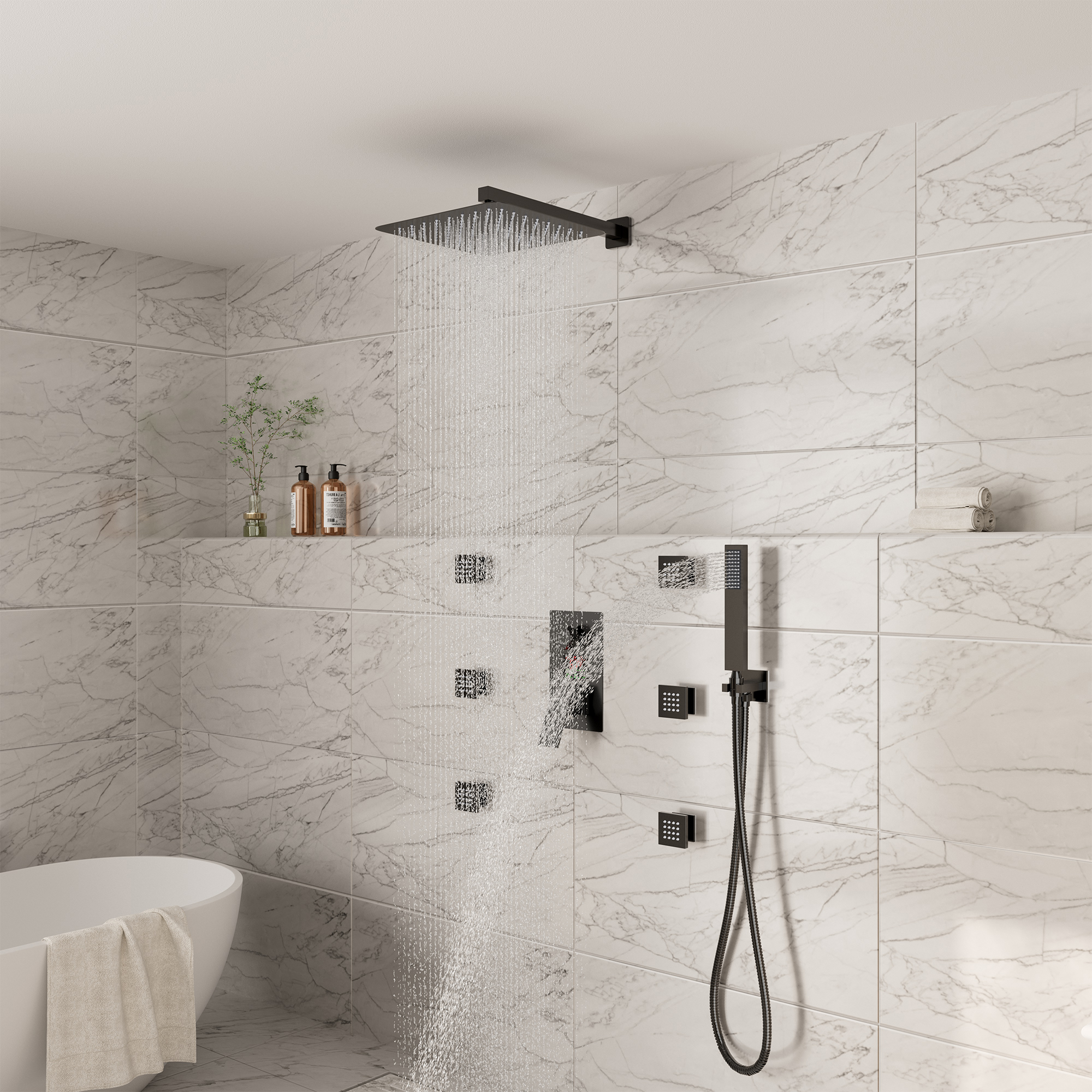 12" Wall Mount Rain Shower System with Water-Powered Digital Display