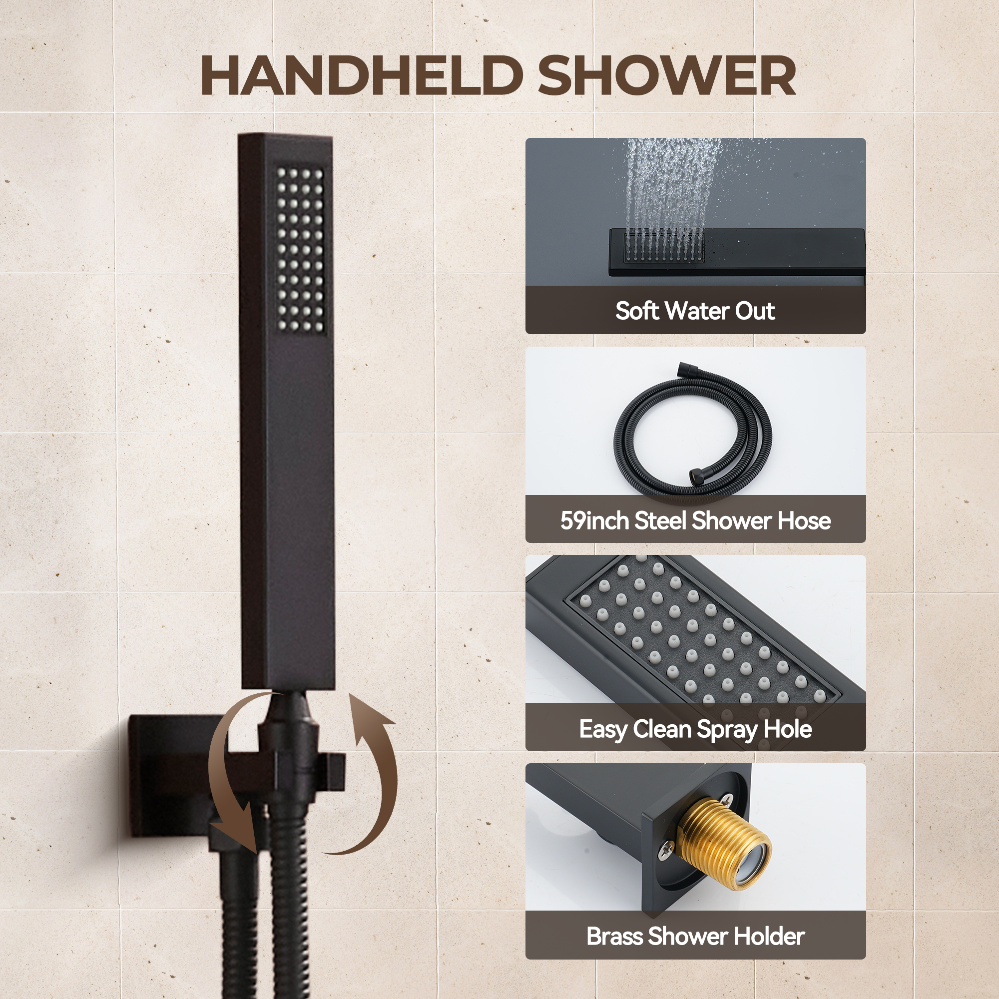 12" Wall Mount Rain Shower System with Water-Powered Digital Display