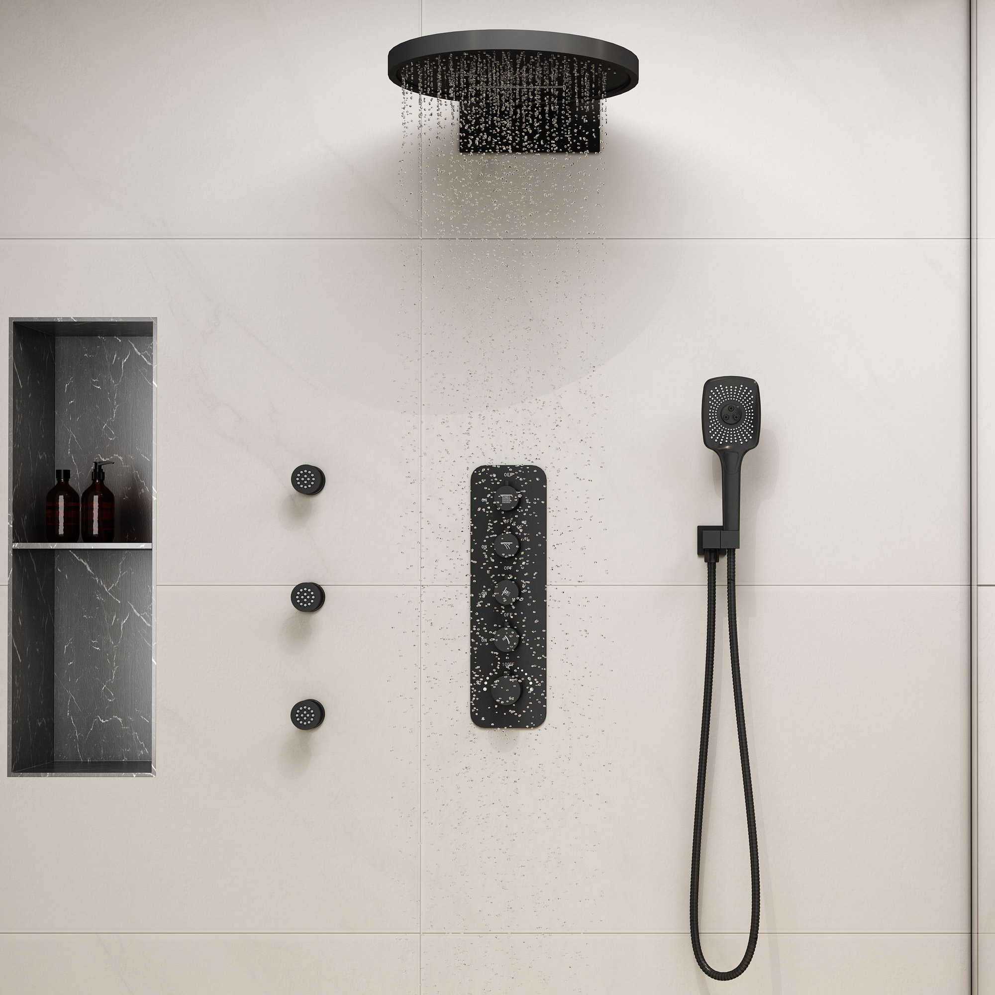 16-inch Wall-Mounted 4-Function Thermostatic Shower System with 3 Body Jets
