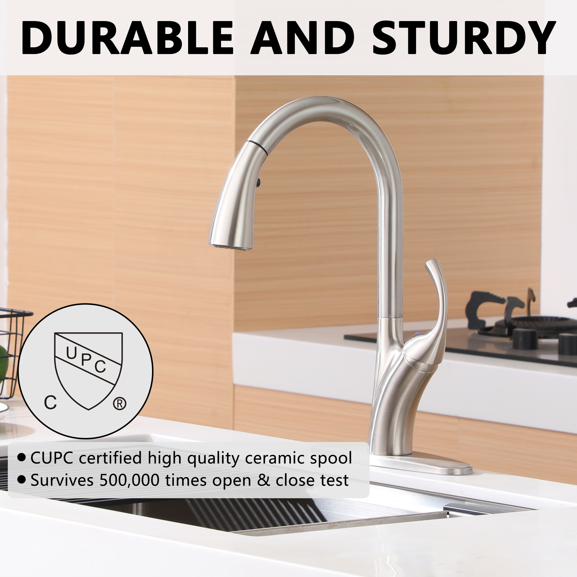 Single Handle Pull Down Kitchen Faucet with 3-Spray Modes and Deck Plate