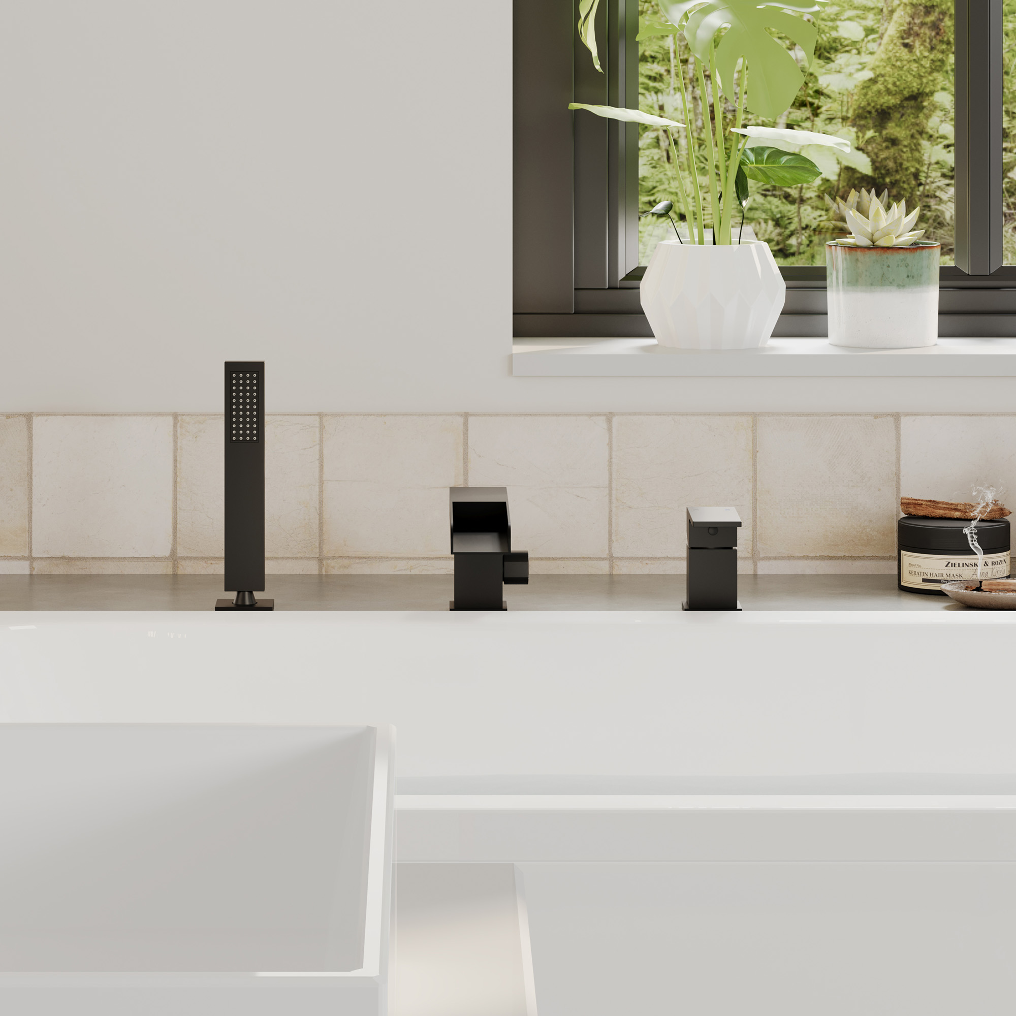 Single-Handle 3 Holes Waterfall Bathtub Filler Faucet with Hand Shower