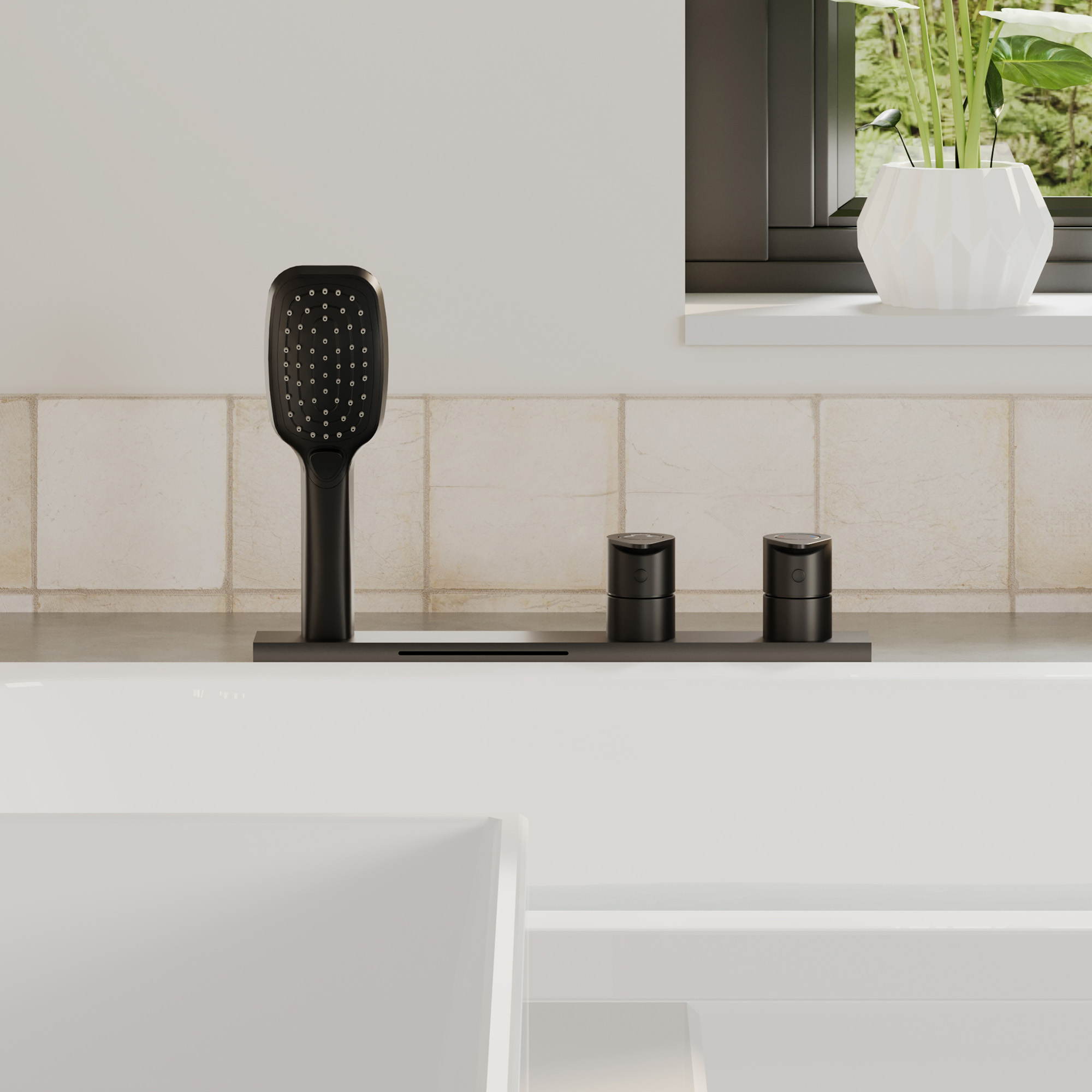 2-Handle Deck-Mounted Bathtub Faucet with 2 Spray Modes Hand Shower