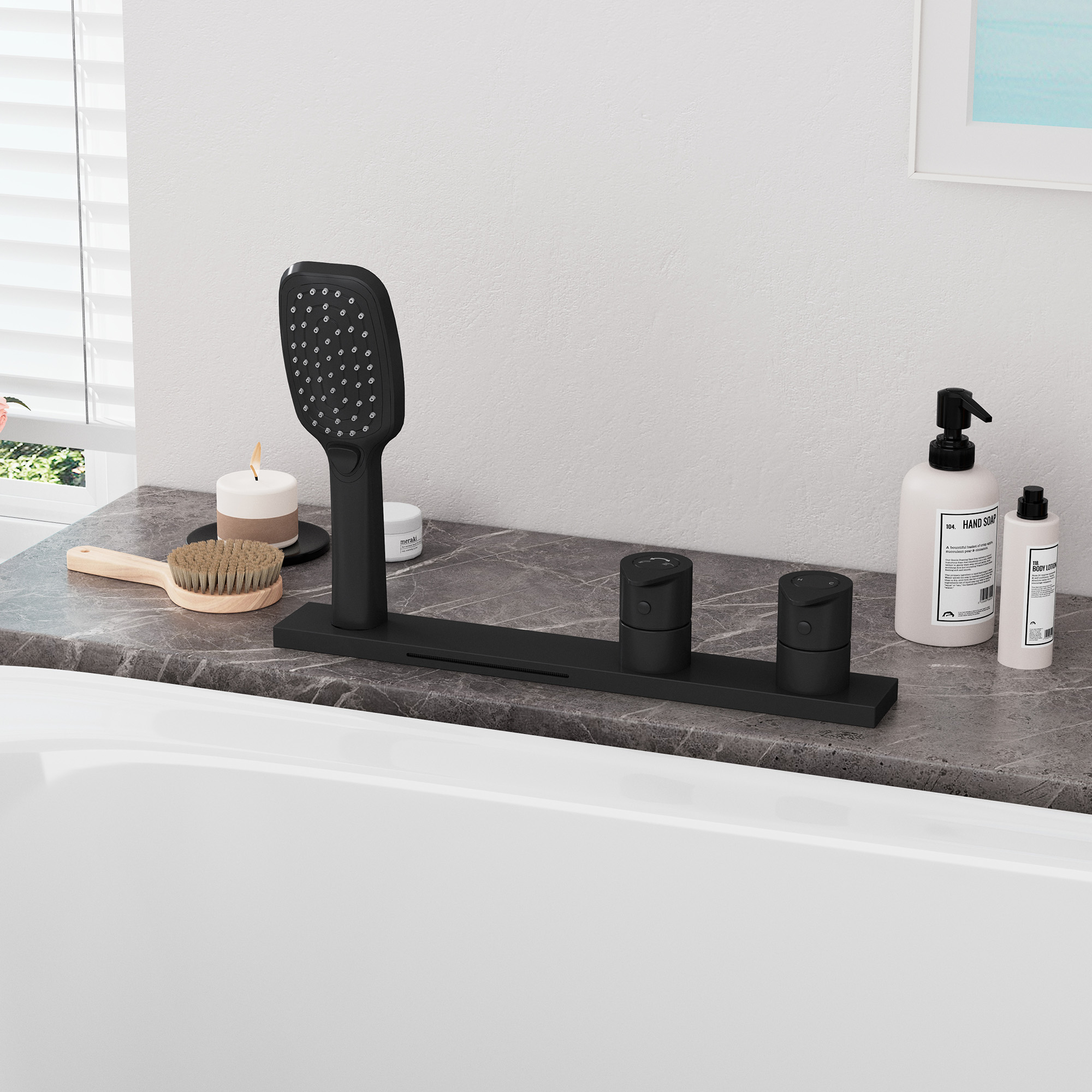 2-Handle Deck-Mounted Bathtub Faucet with 2 Spray Modes Hand Shower