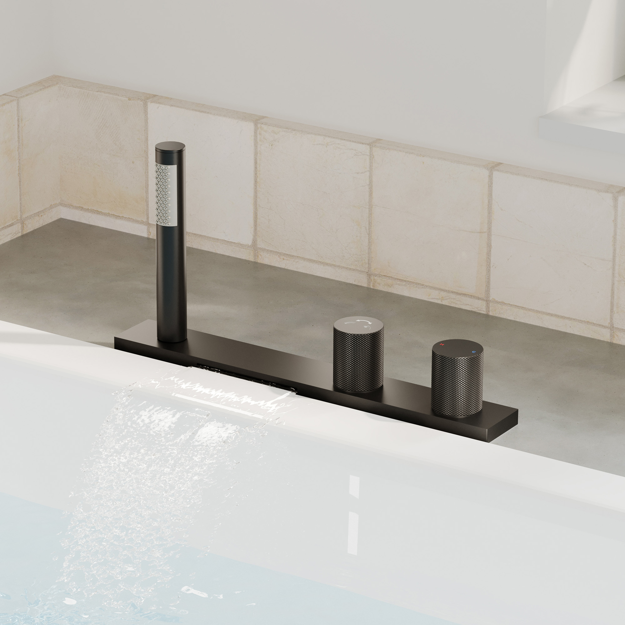 2-Handle Waterfall Roman Tub Faucet with Handheld Shower