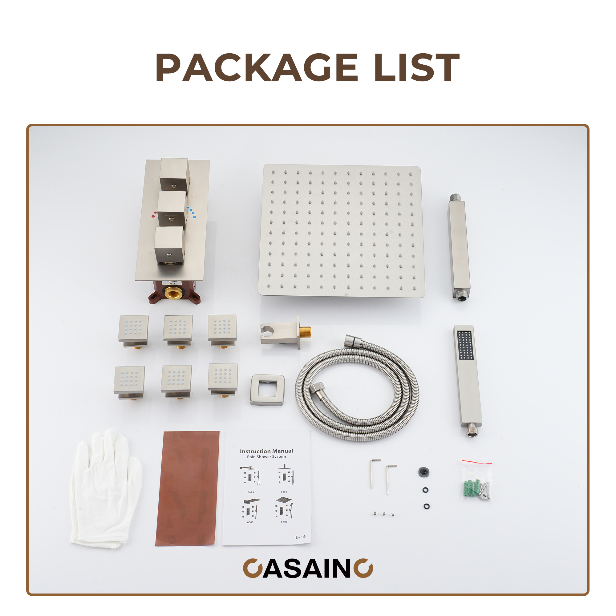 3-Function Ceiling-Mounted Thermostatic Shower System with 6 Body Jets