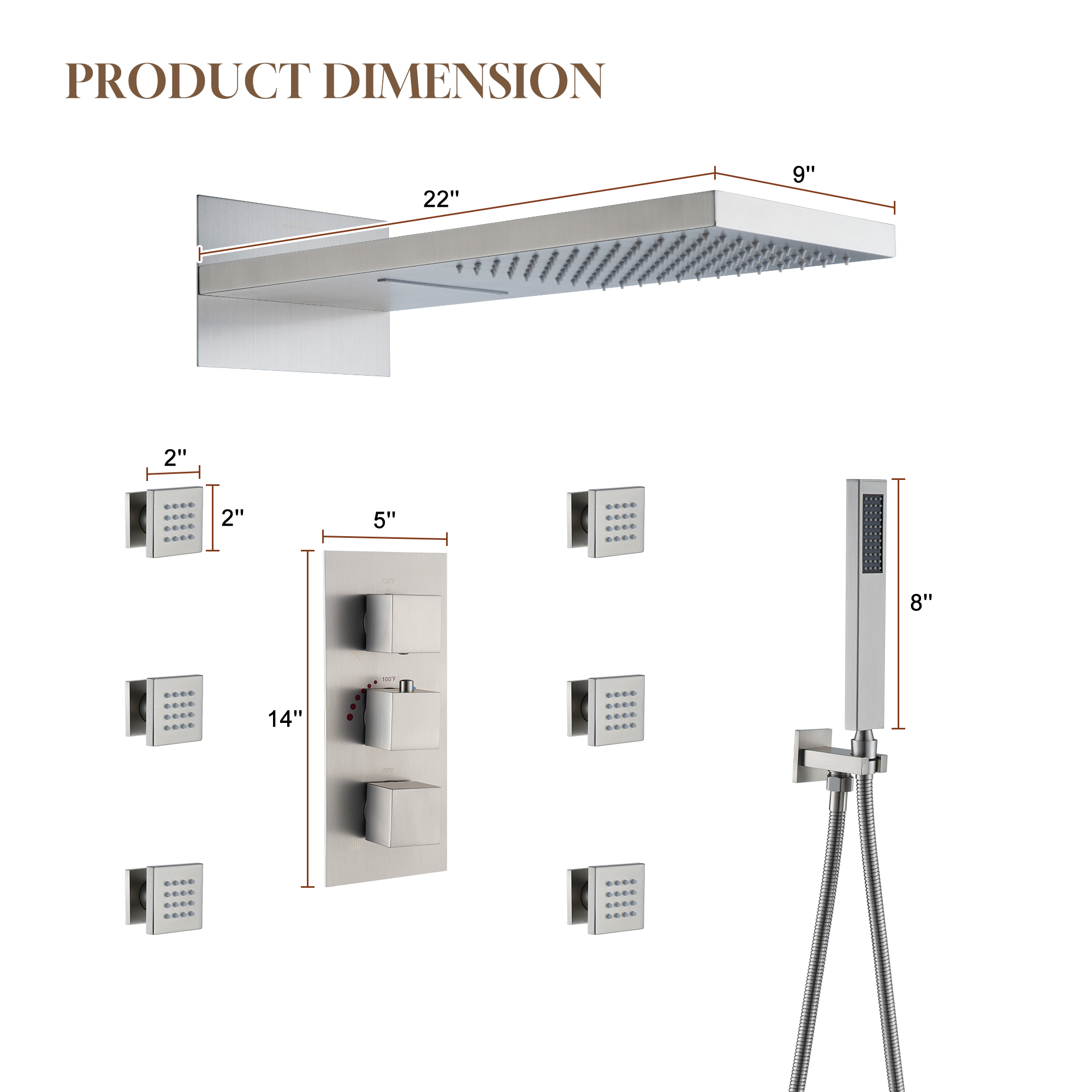 Luxury 4-Function Thermostatic Shower System with Rainfall & Body Jets