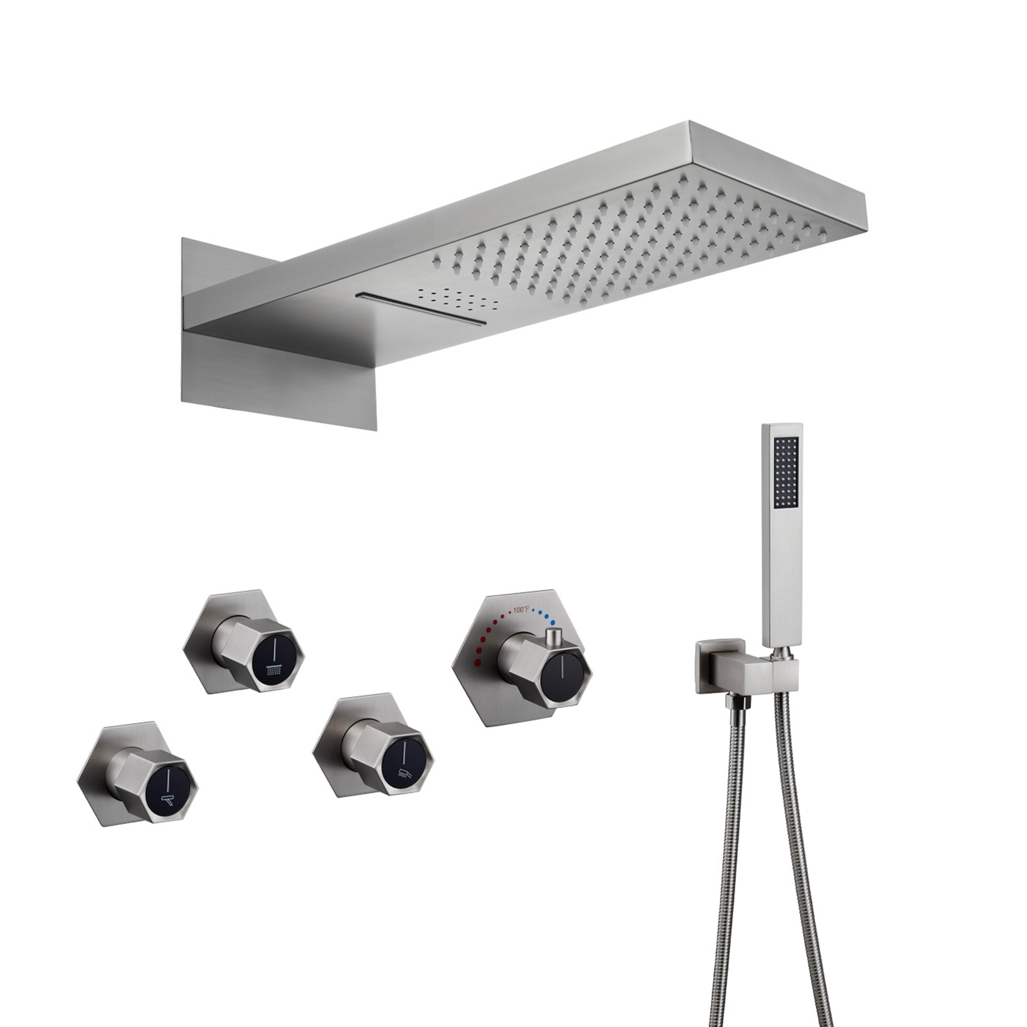 22" Wall-Mount Thermostatic Shower System with 64-Color LED & Built-In Music