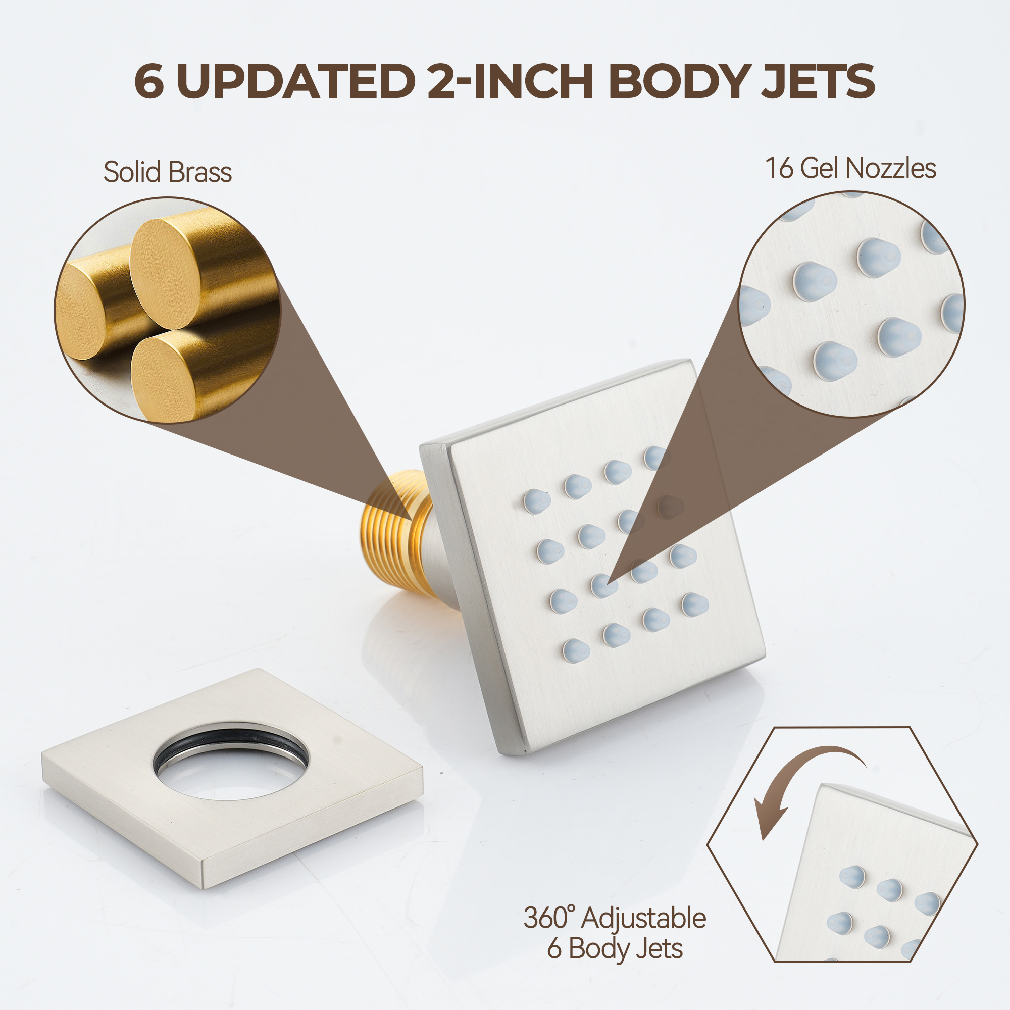 3-Function Ceiling-Mounted Thermostatic Shower System with 6 Body Jets