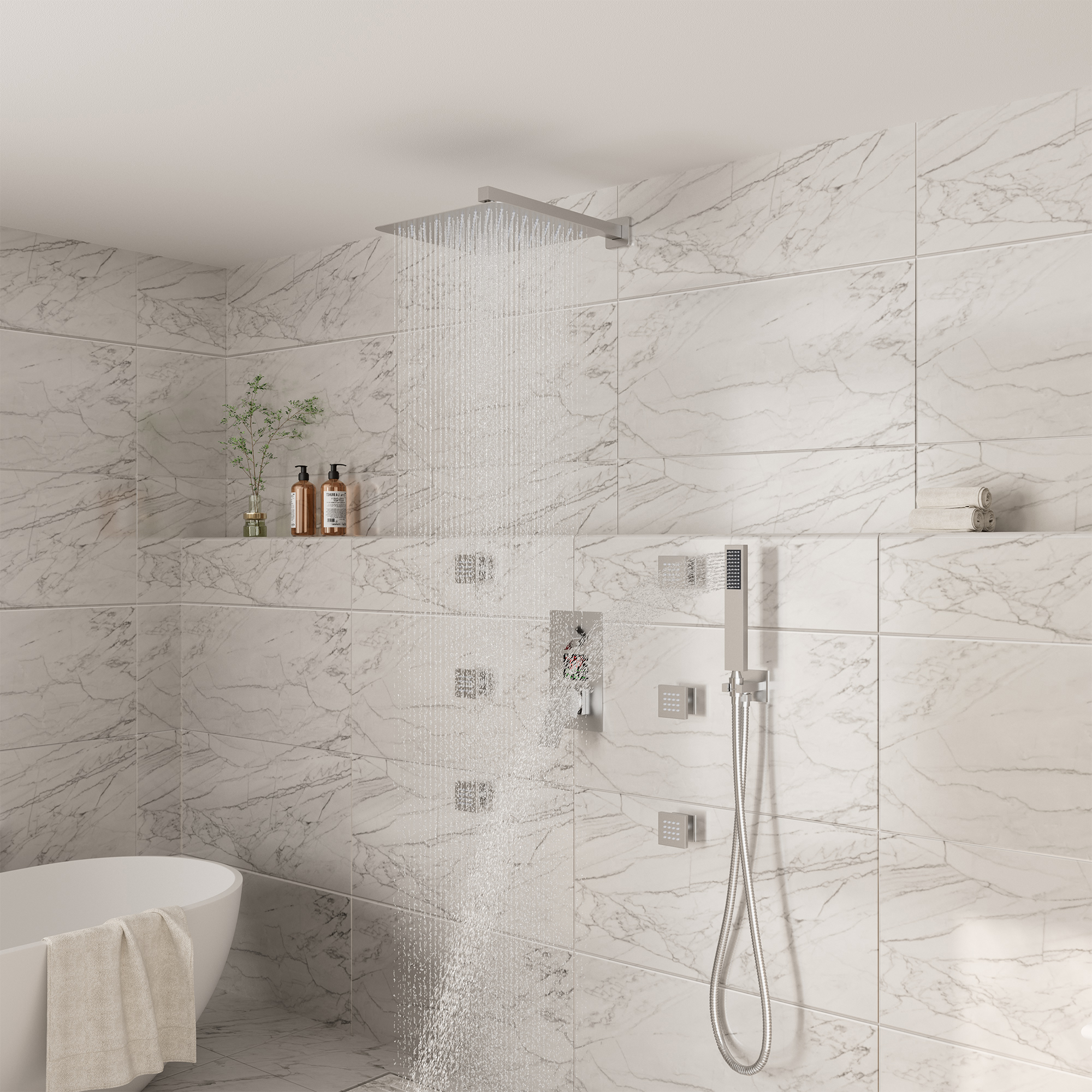 12" Wall Mount Rain Shower System with Water-Powered Digital Display