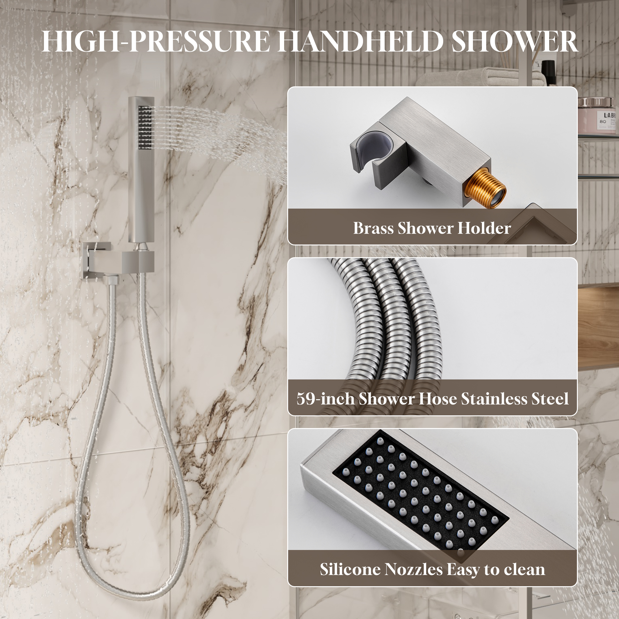 22" Wall-Mount Thermostatic Shower System with 64-Color LED & Built-In Music