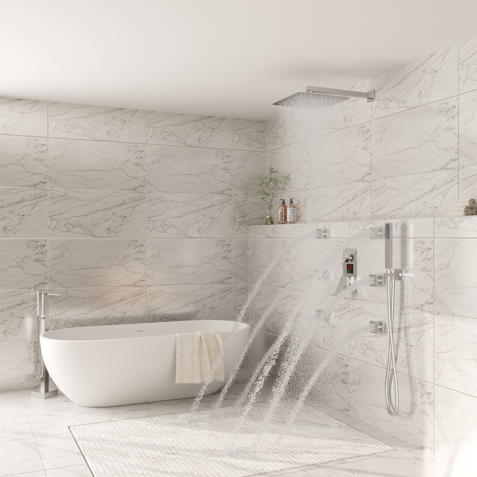 12" Wall Mount Rain Shower System with Water-Powered Digital Display