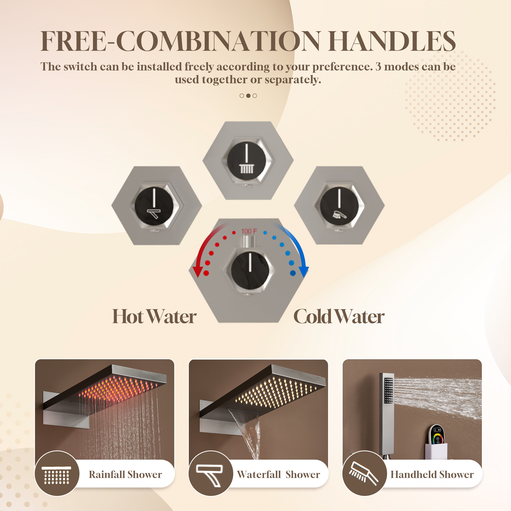 22" Wall-Mount Thermostatic Shower System with 64-Color LED & Built-In Music