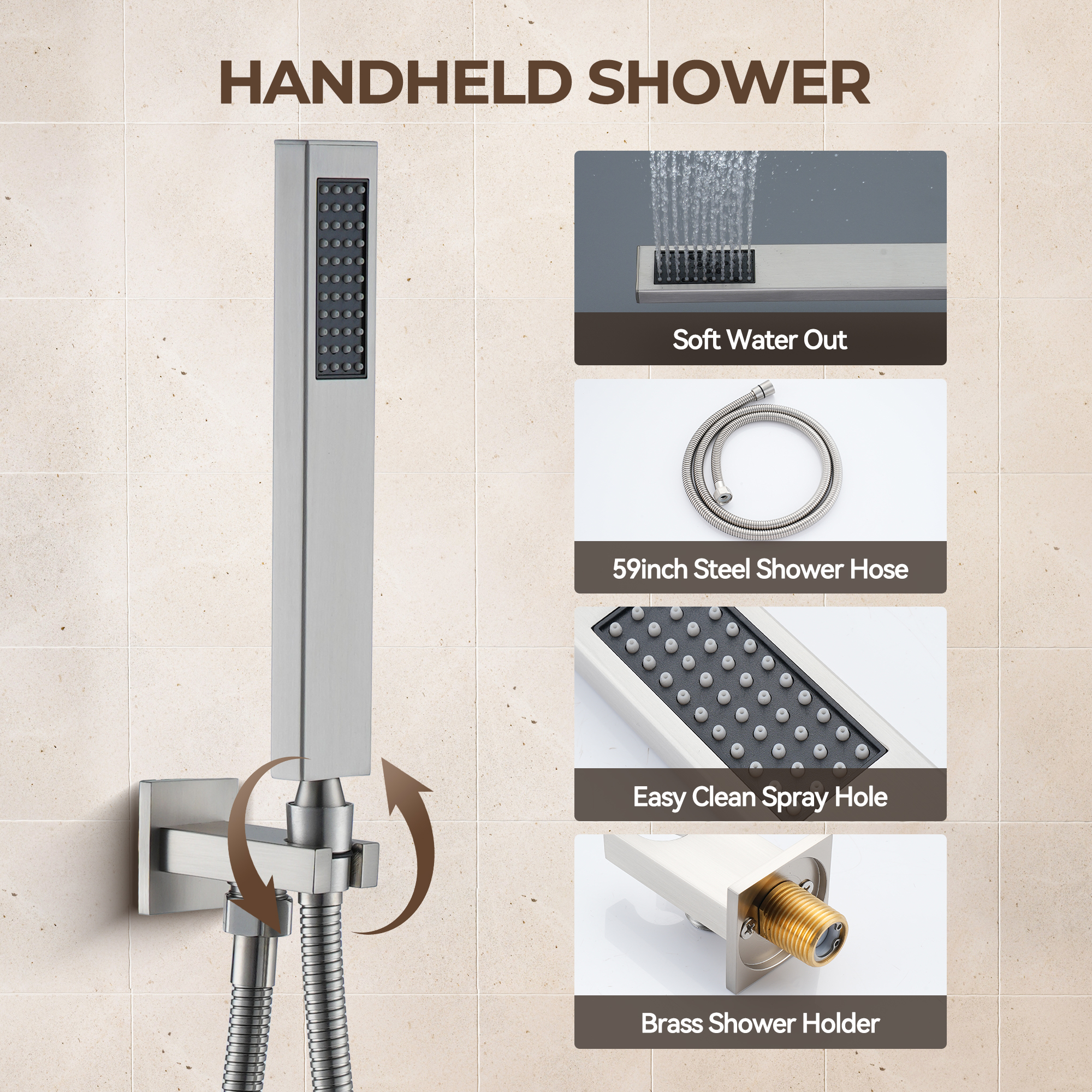 12" Wall Mount Rain Shower System with Water-Powered Digital Display