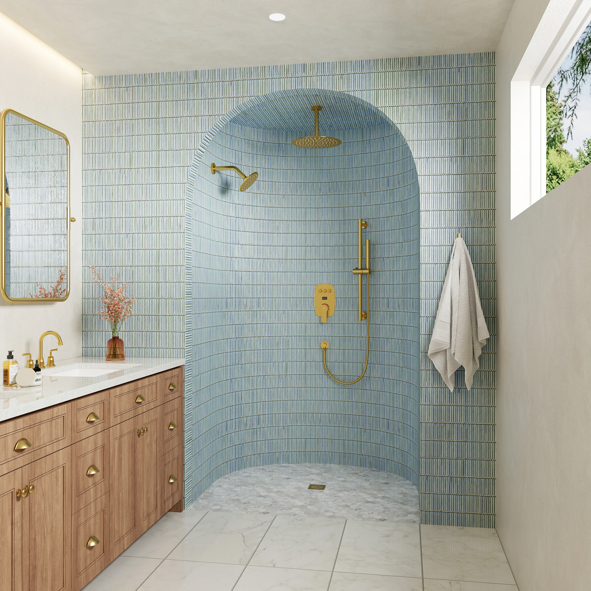 12" Ceiling-Mounted Dual Shower System with Slide Bar & Digital Display