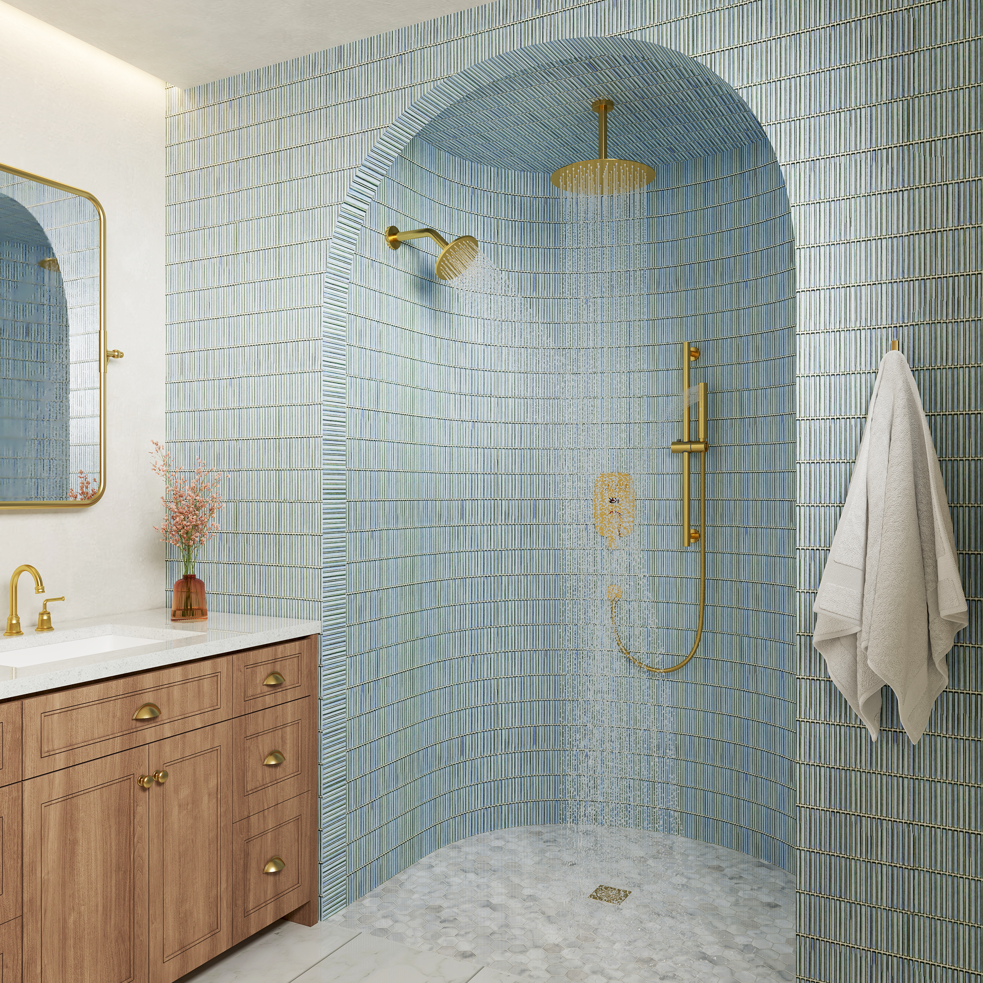 12" Ceiling-Mounted Dual Shower System with Slide Bar & Digital Display