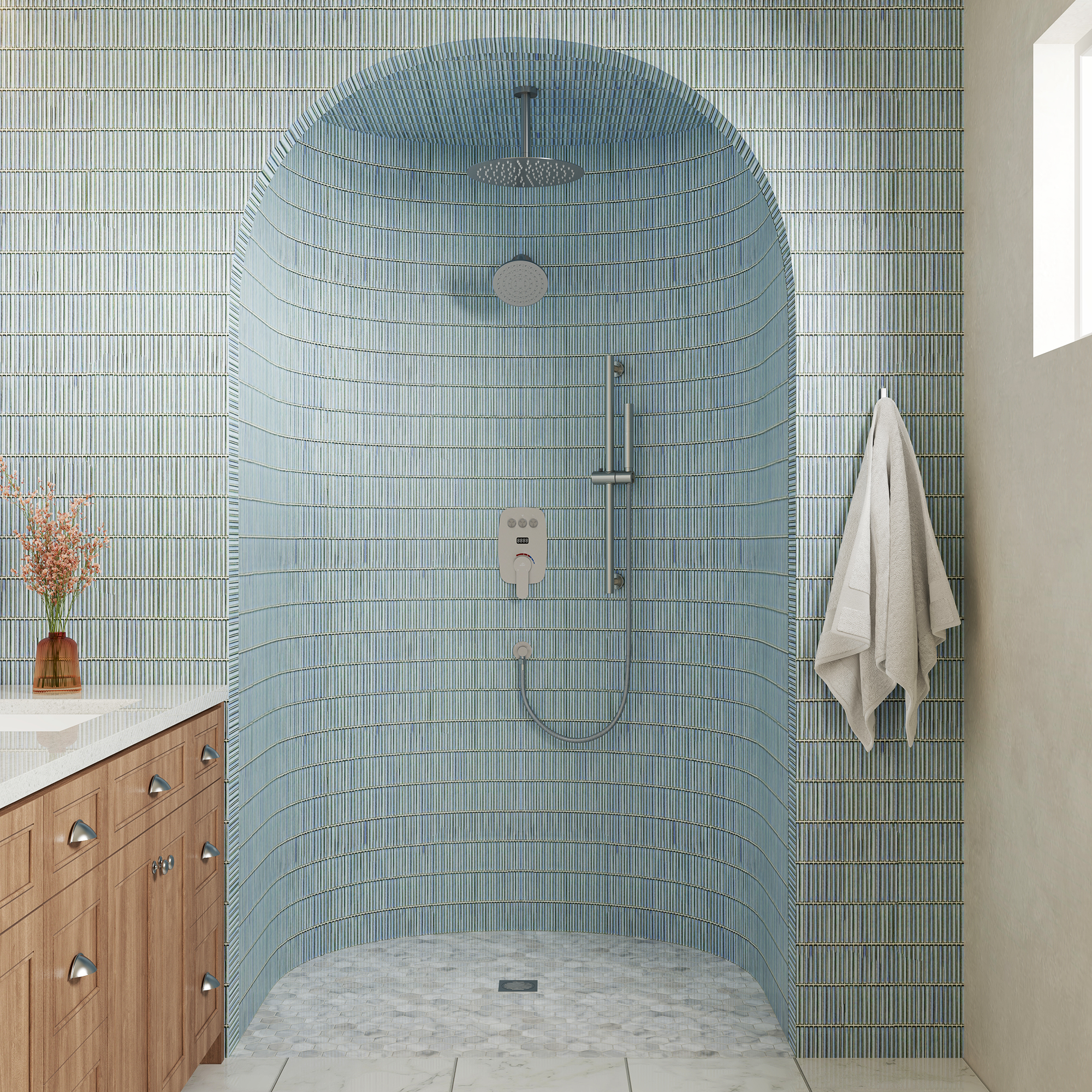 12" Ceiling-Mounted Dual Shower System with Slide Bar & Digital Display