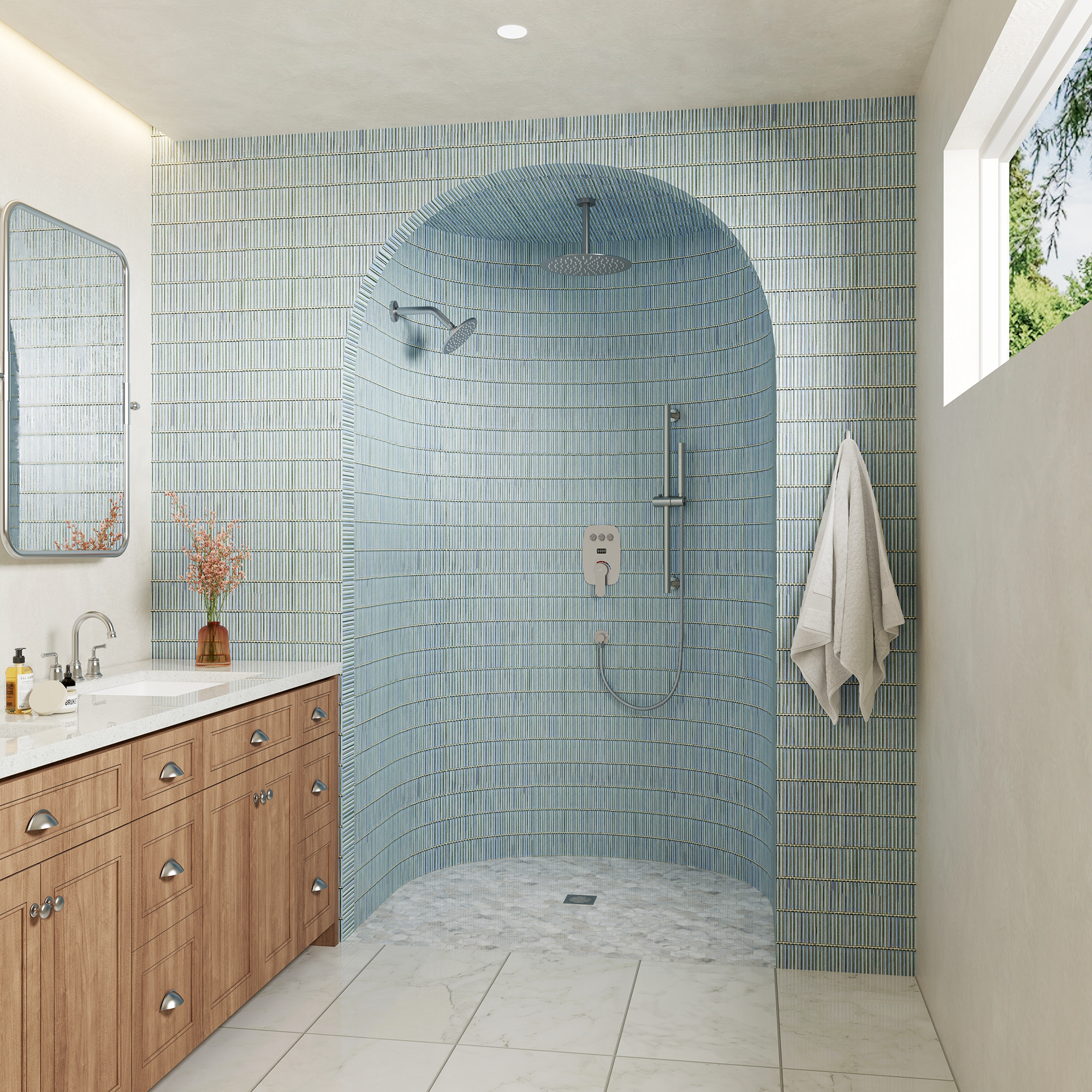 12" Ceiling-Mounted Dual Shower System with Slide Bar & Digital Display