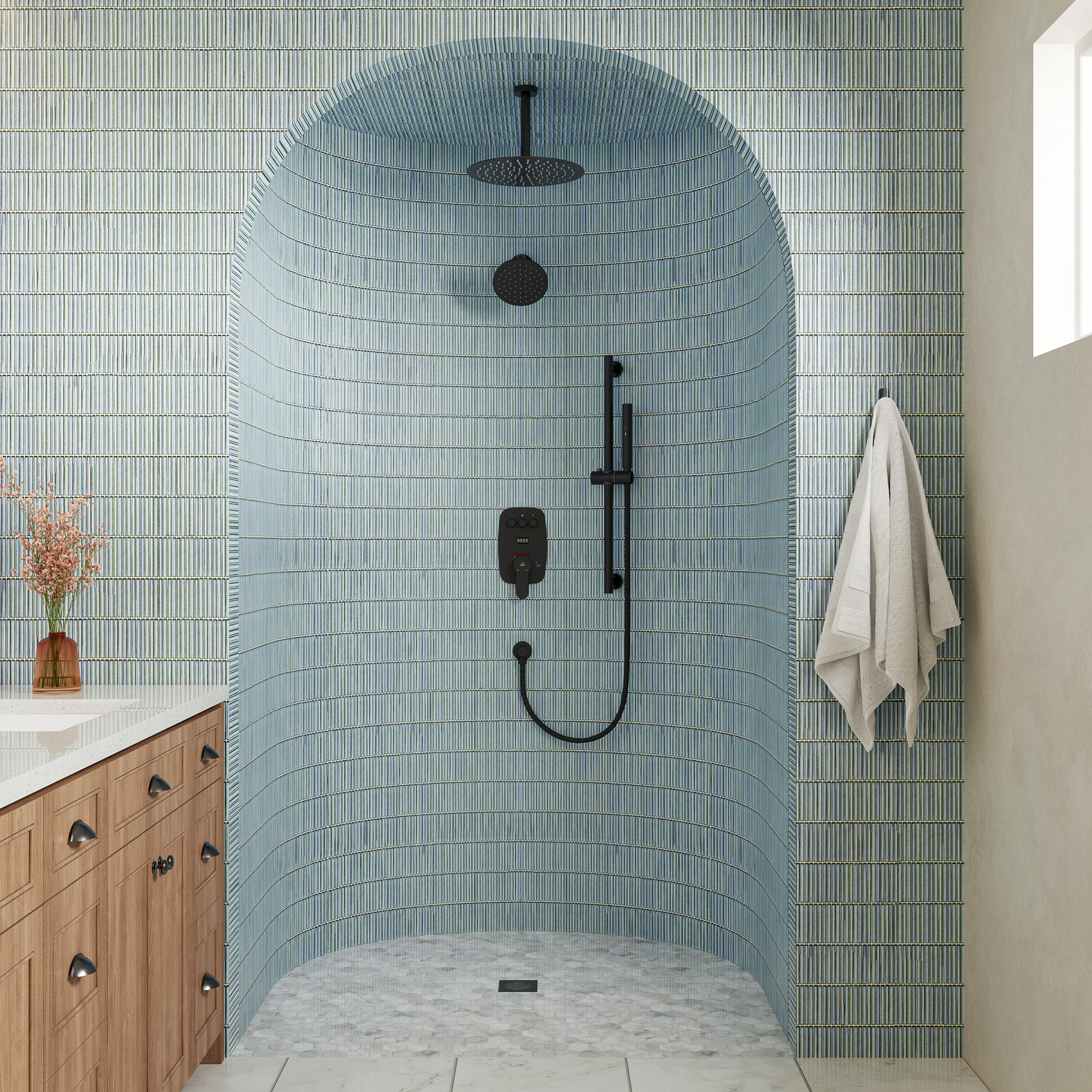 12" Ceiling-Mounted Dual Shower System with Slide Bar & Digital Display