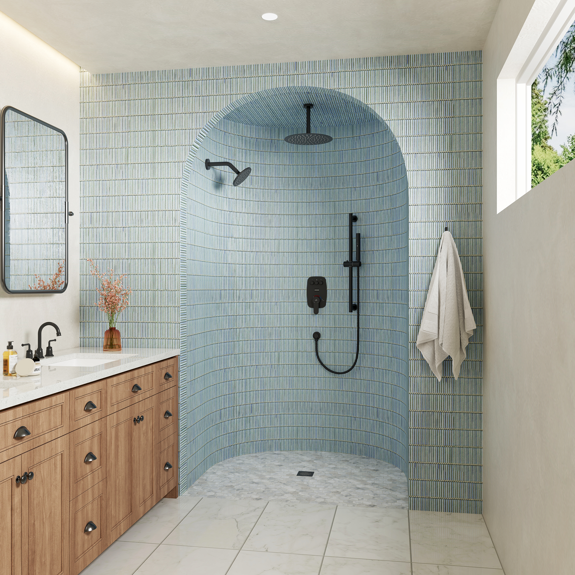 12" Ceiling-Mounted Dual Shower System with Slide Bar & Digital Display