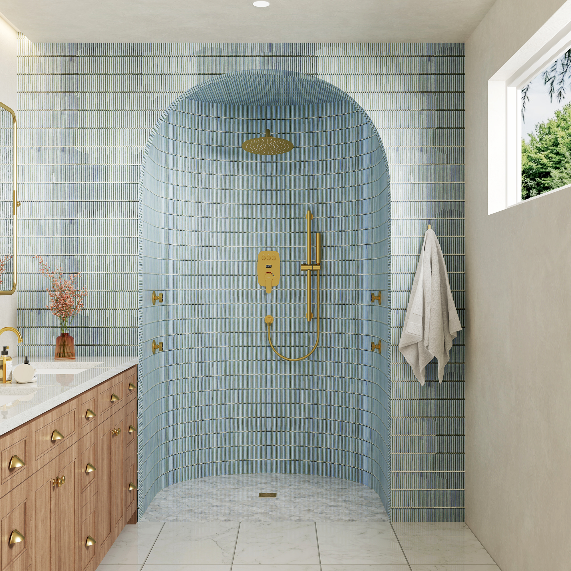 12" Wall-Mounted Body Jet Shower System with Slide Bar & Digital Display