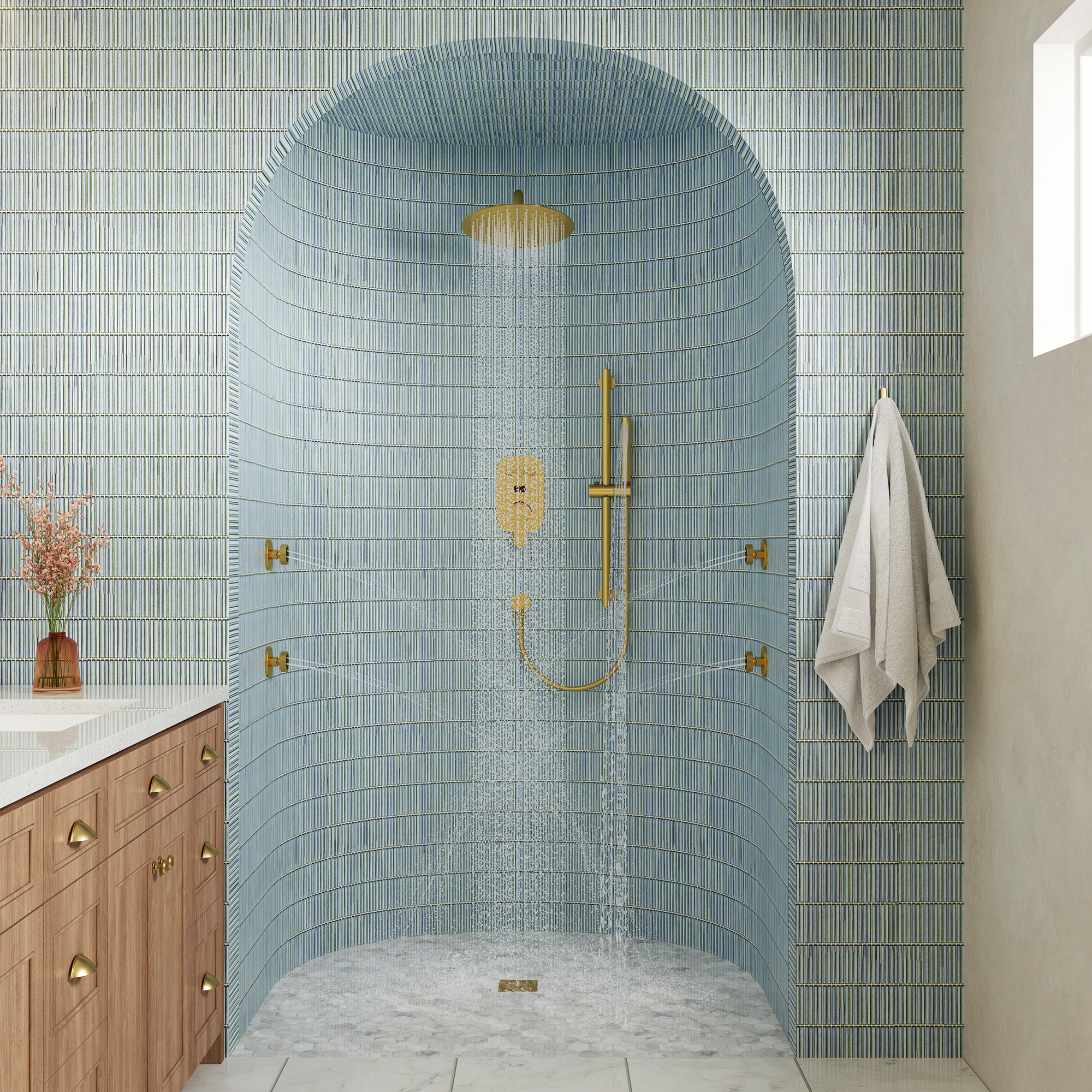 12" Wall-Mounted Body Jet Shower System with Slide Bar & Digital Display