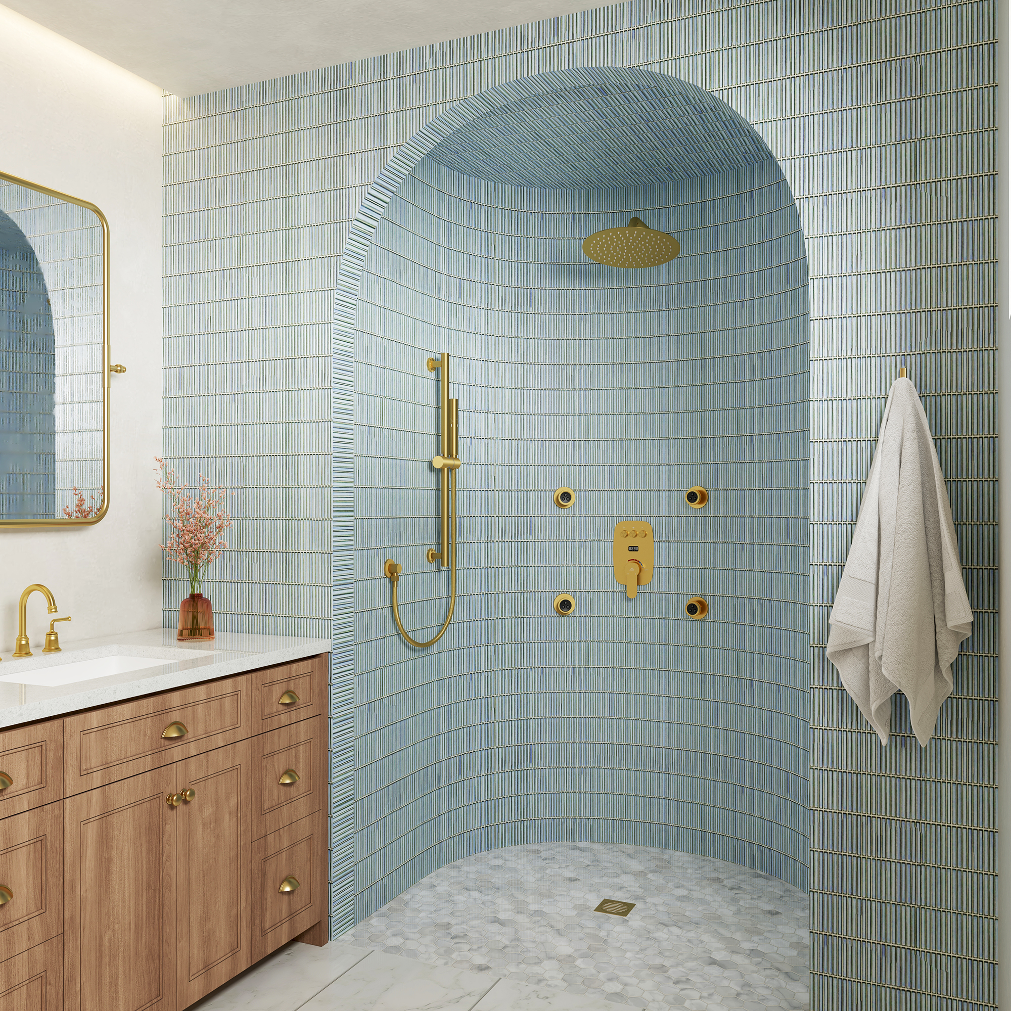 12" Wall-Mounted Body Jet Shower System with Slide Bar & Digital Display