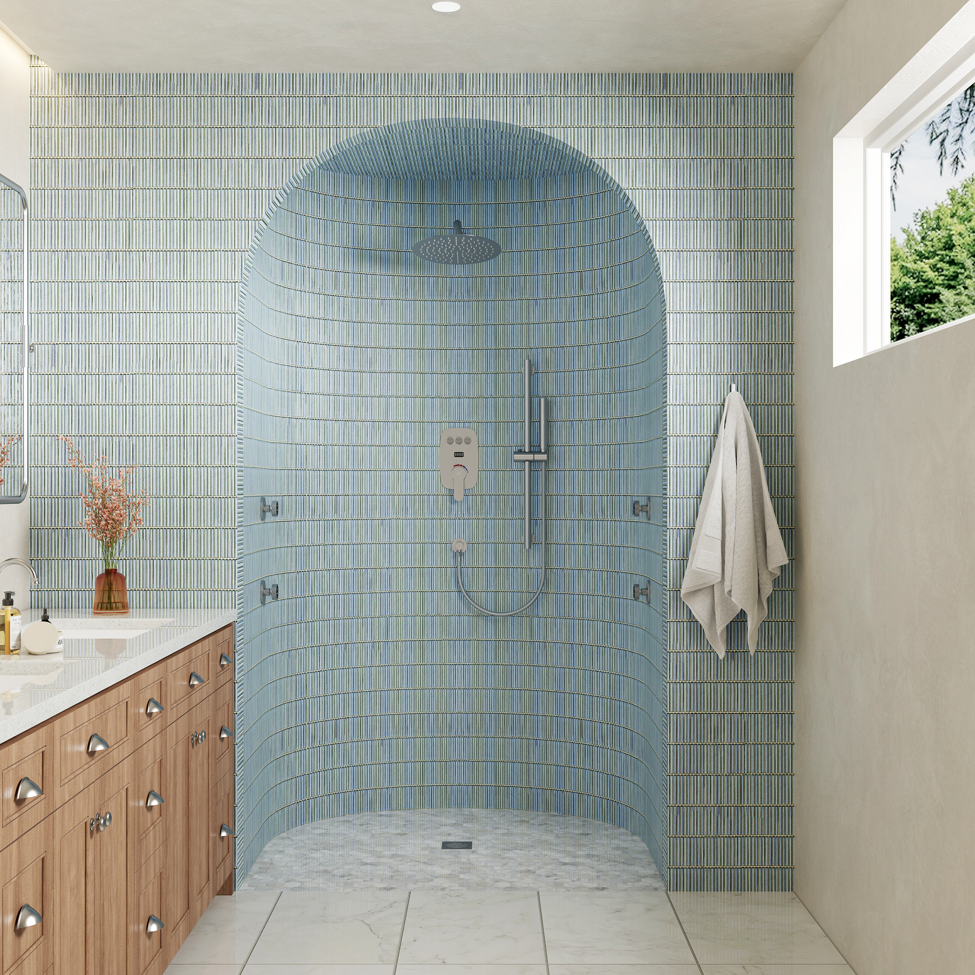 12" Wall-Mounted Body Jet Shower System with Slide Bar & Digital Display