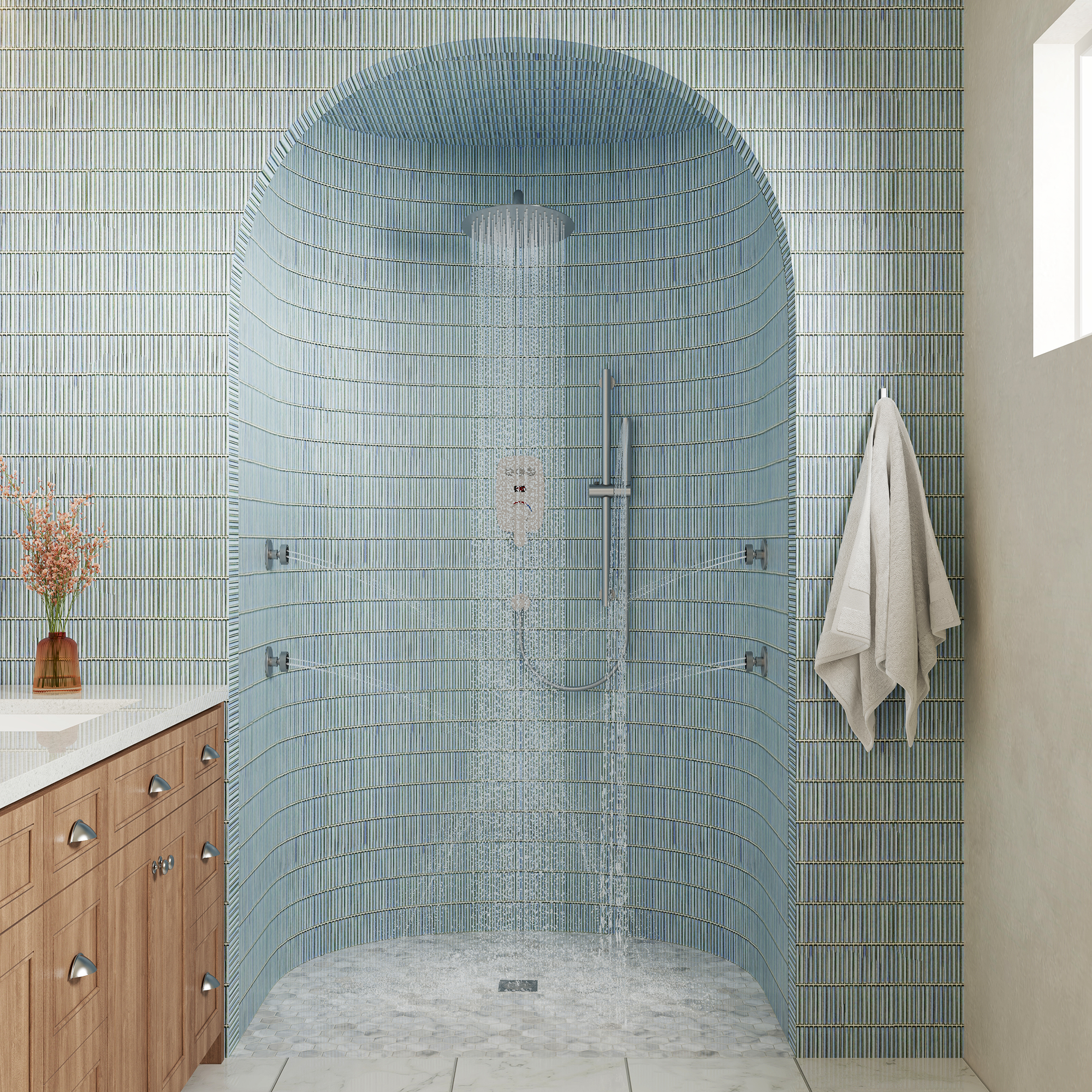 12" Wall-Mounted Body Jet Shower System with Slide Bar & Digital Display