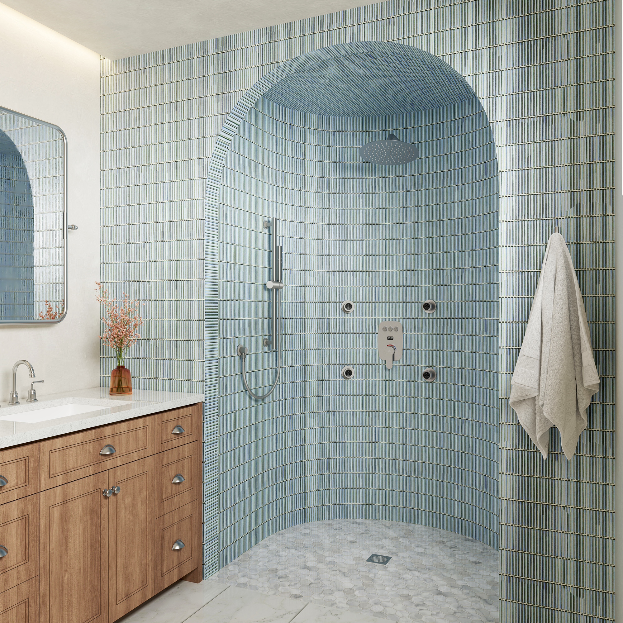 12" Wall-Mounted Body Jet Shower System with Slide Bar & Digital Display