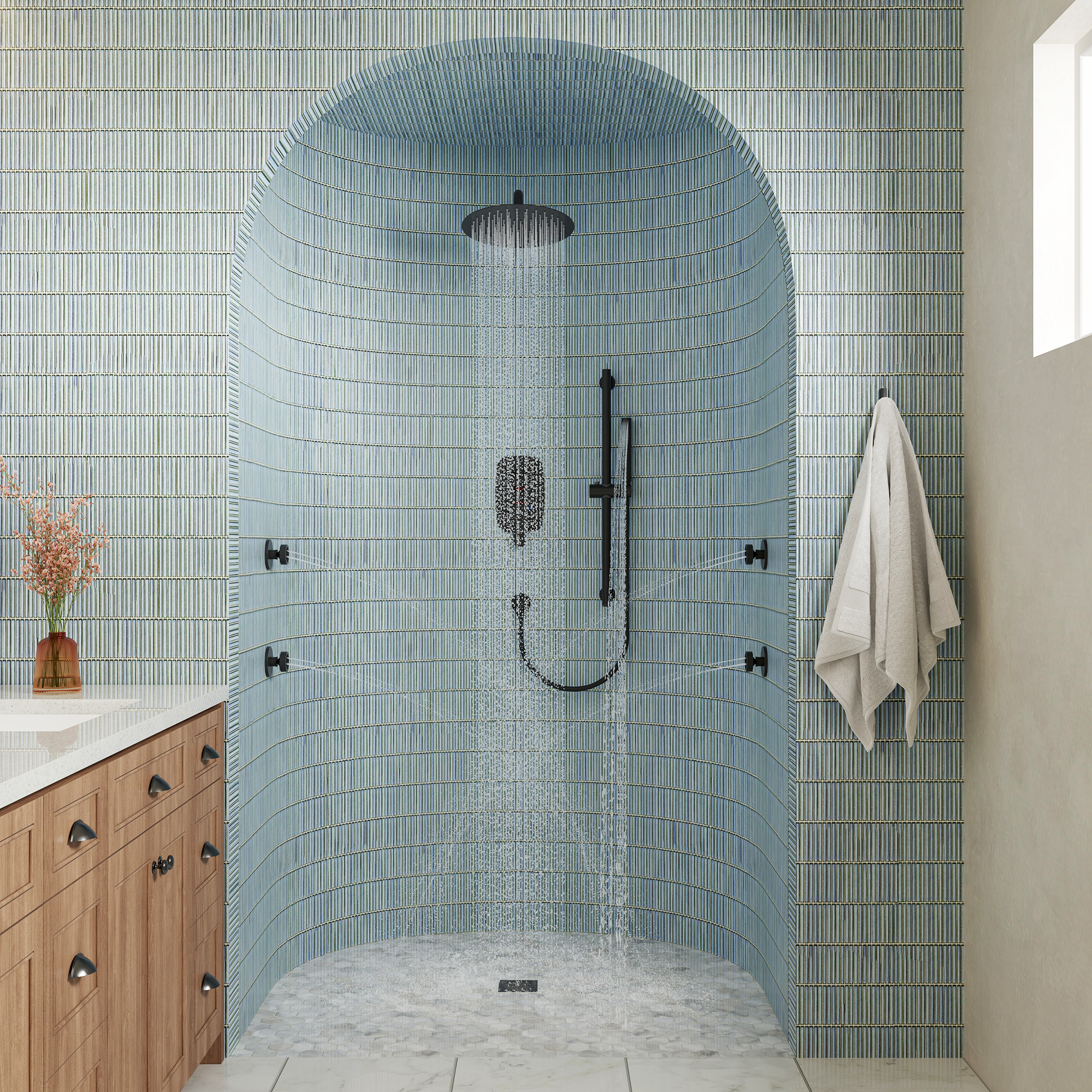 12" Wall-Mounted Body Jet Shower System with Slide Bar & Digital Display