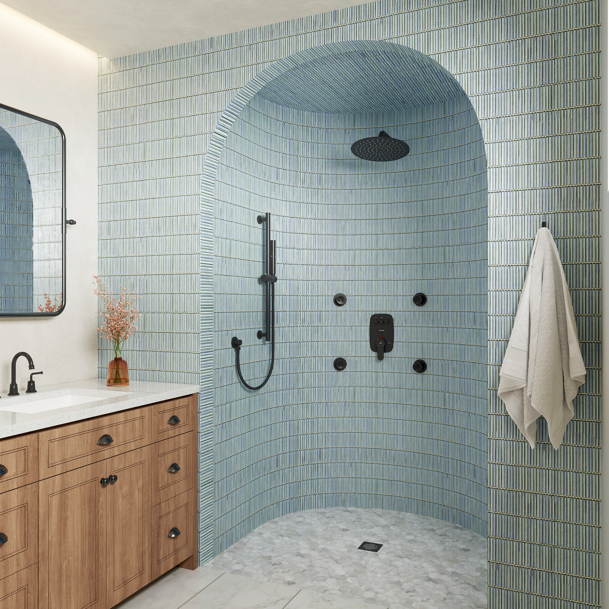 12" Wall-Mounted Body Jet Shower System with Slide Bar & Digital Display